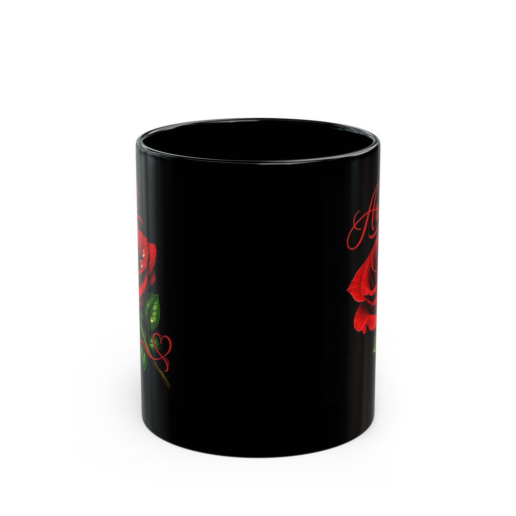 Araceli Signature Rose Black Mug – Personalized Luxury Gift, Elegant Rose Coffee Mug, Premium Floral Keepsake