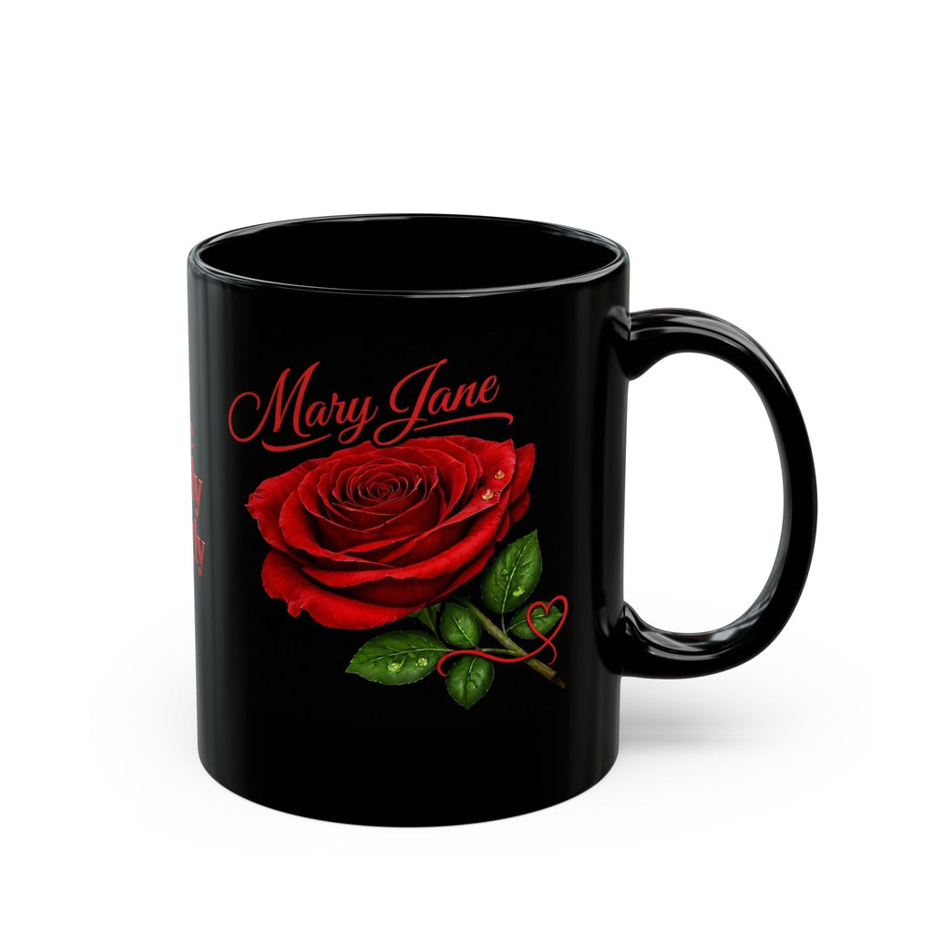 Mary Jane Signature Rose Black Mug – Personalized Luxury Gift & Elegant Keepsake