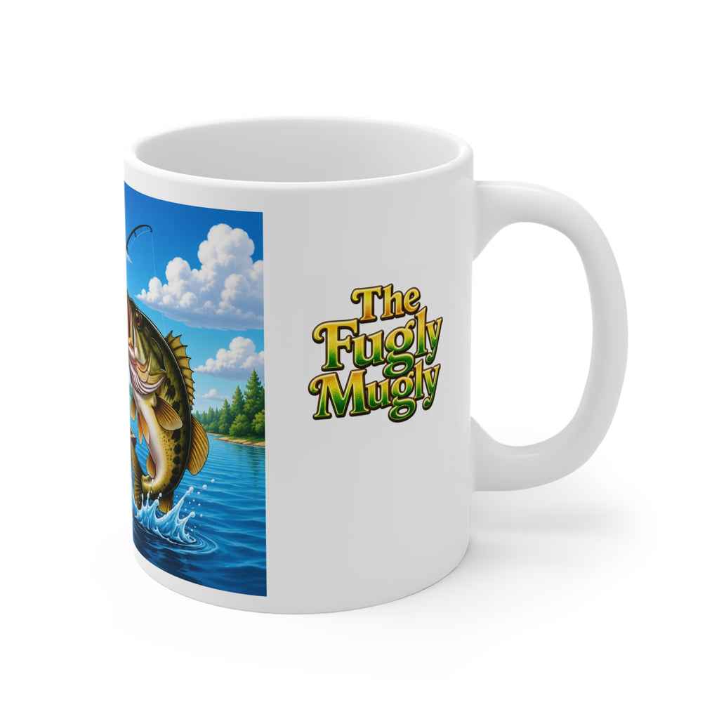 The Fugly Mugly™ Happy Fisherman White Mug | Fishing Artwork Coffee Mug