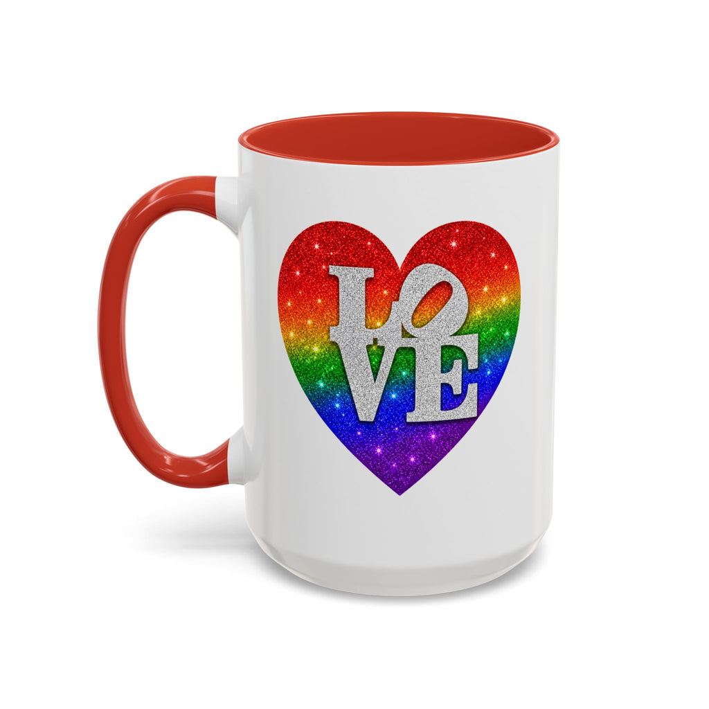 Rainbow LOVE Jewel Heart White Coffee Mug – Luxury Glitter Heart Mug | Premium Sparkling Rainbow LOVE Design