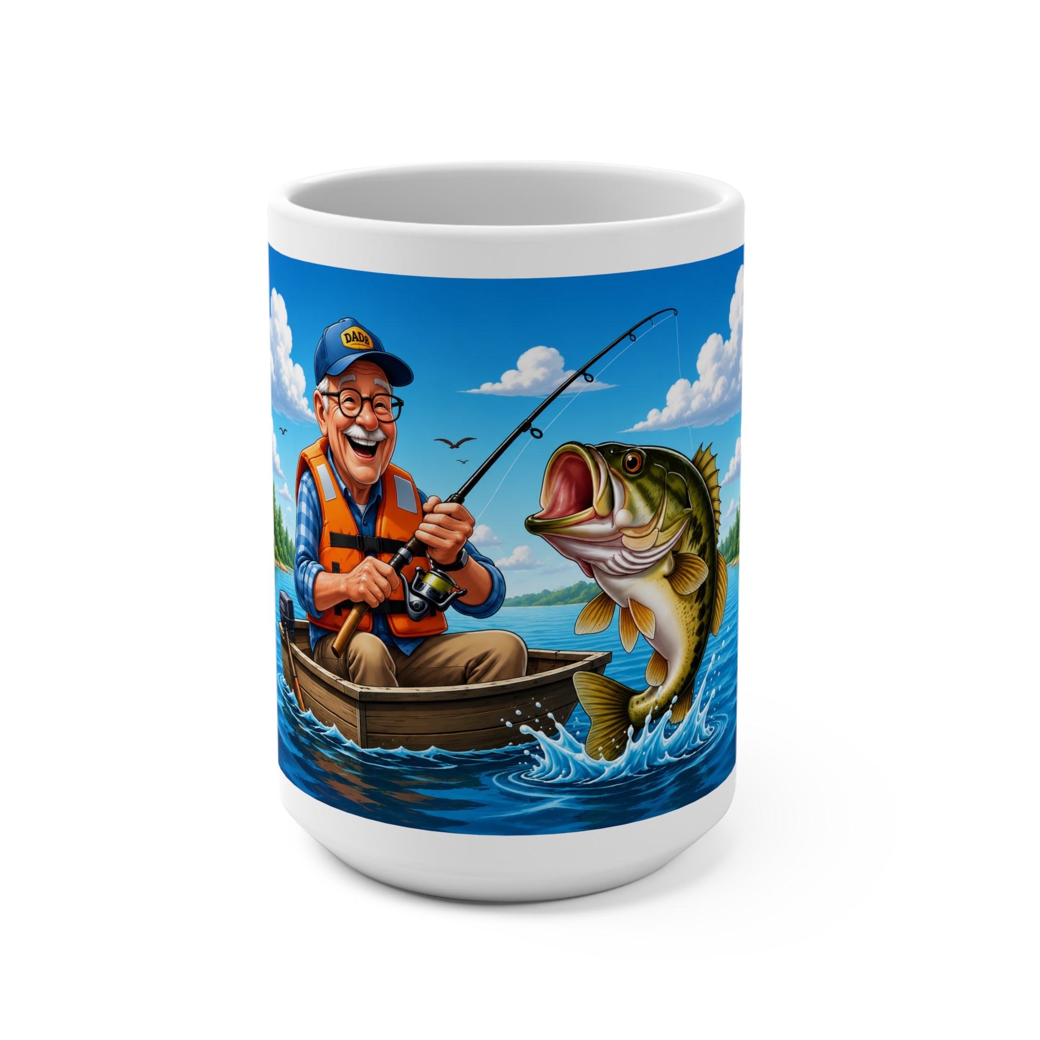 The Fugly Mugly™ Happy Fisherman White Mug | Fishing Artwork Coffee Mug