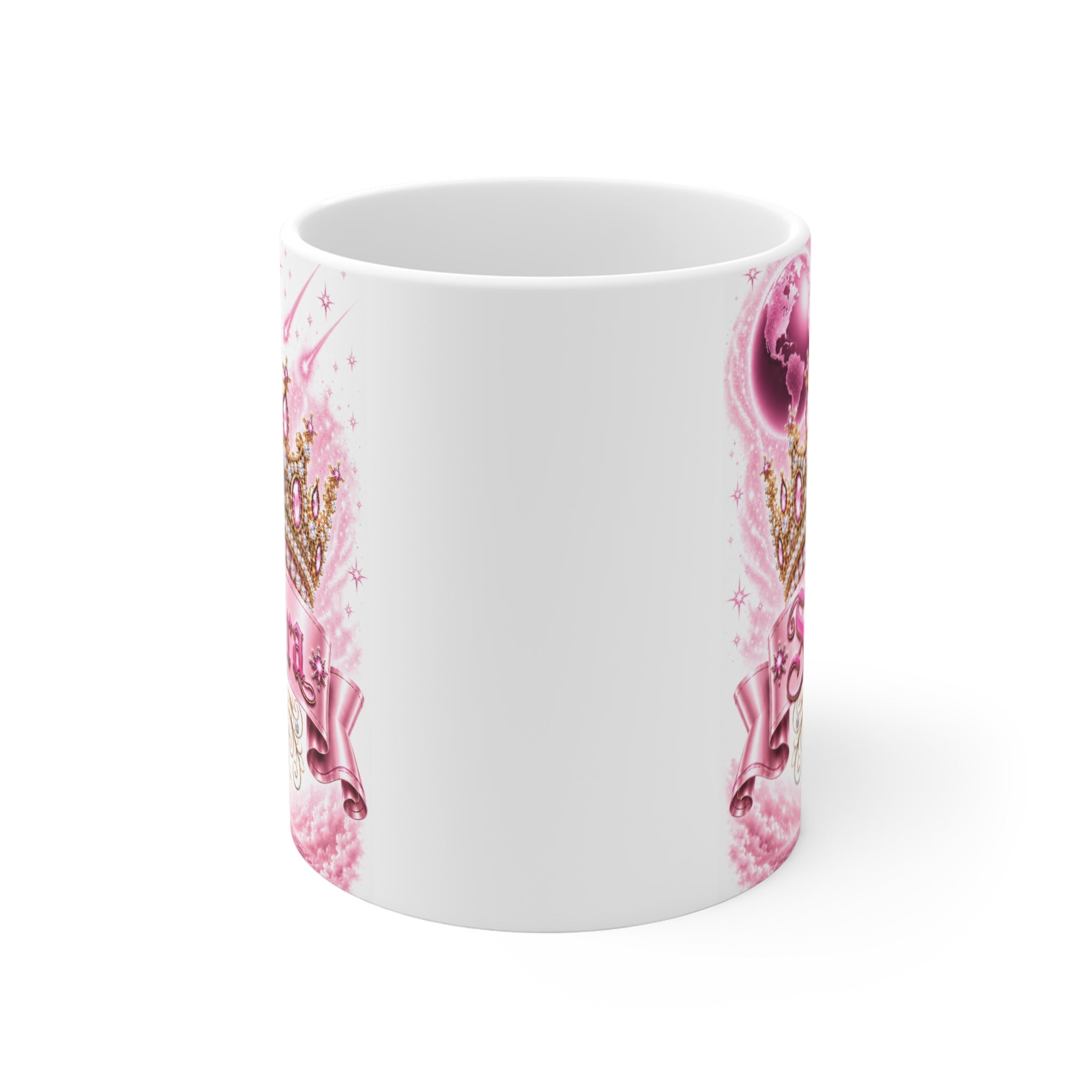 Sandra – The Pink Crown of Destiny™ | Personalized Royal Crown Mug | Luxury Pink Princess Coffee Mug | Custom Name Ceramic Gift | Elegant Fantasy Keepsake
