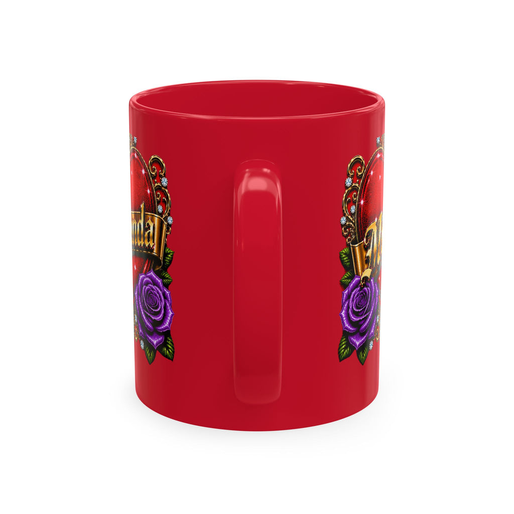 Luxury Personalized Miranda Red Accent Mug – Elegant Gold Heart, Purple Rose & Diamond Design | Premium Custom Name Coffee Mug Gift for Her