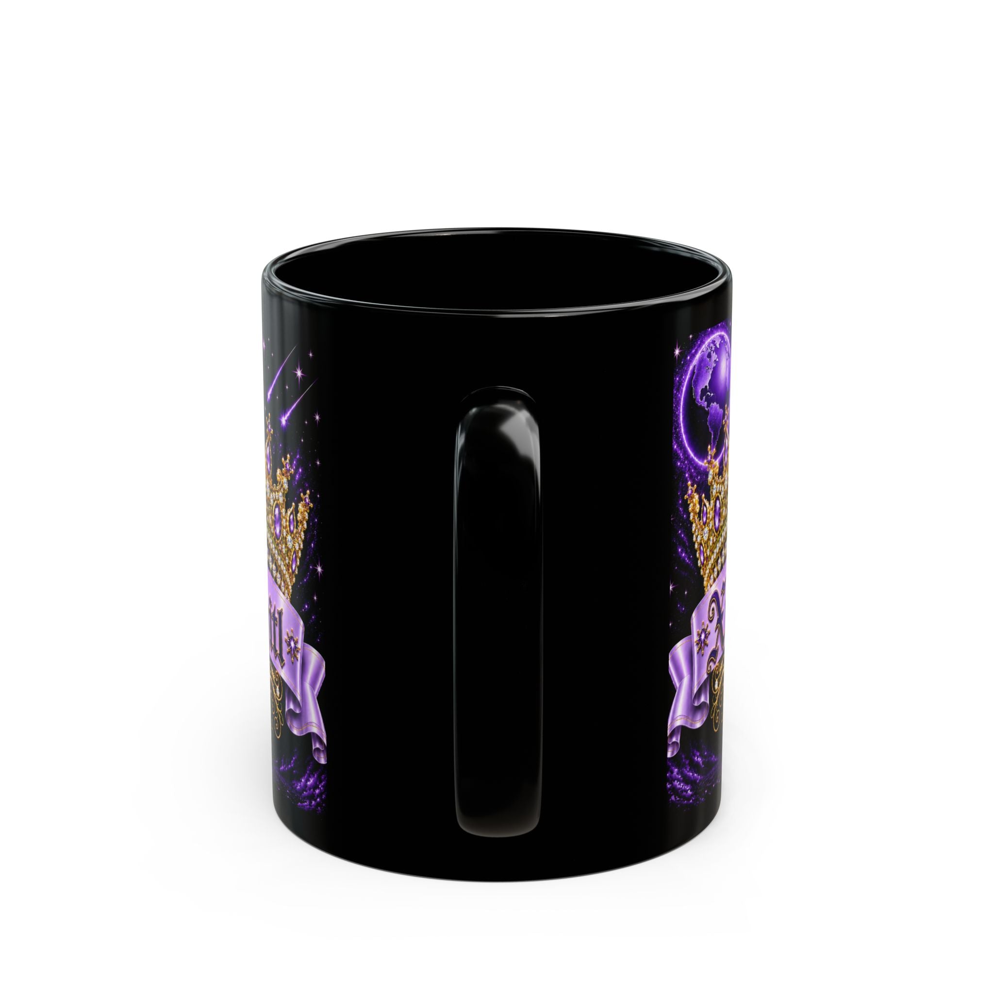 The Purple Crown of Destiny™ | Xochitl Personalized Royal Crown Mug | Luxury Celestial Fantasy Coffee Mug | Premium Black Ceramic Mug | The Fugly Mugly™
