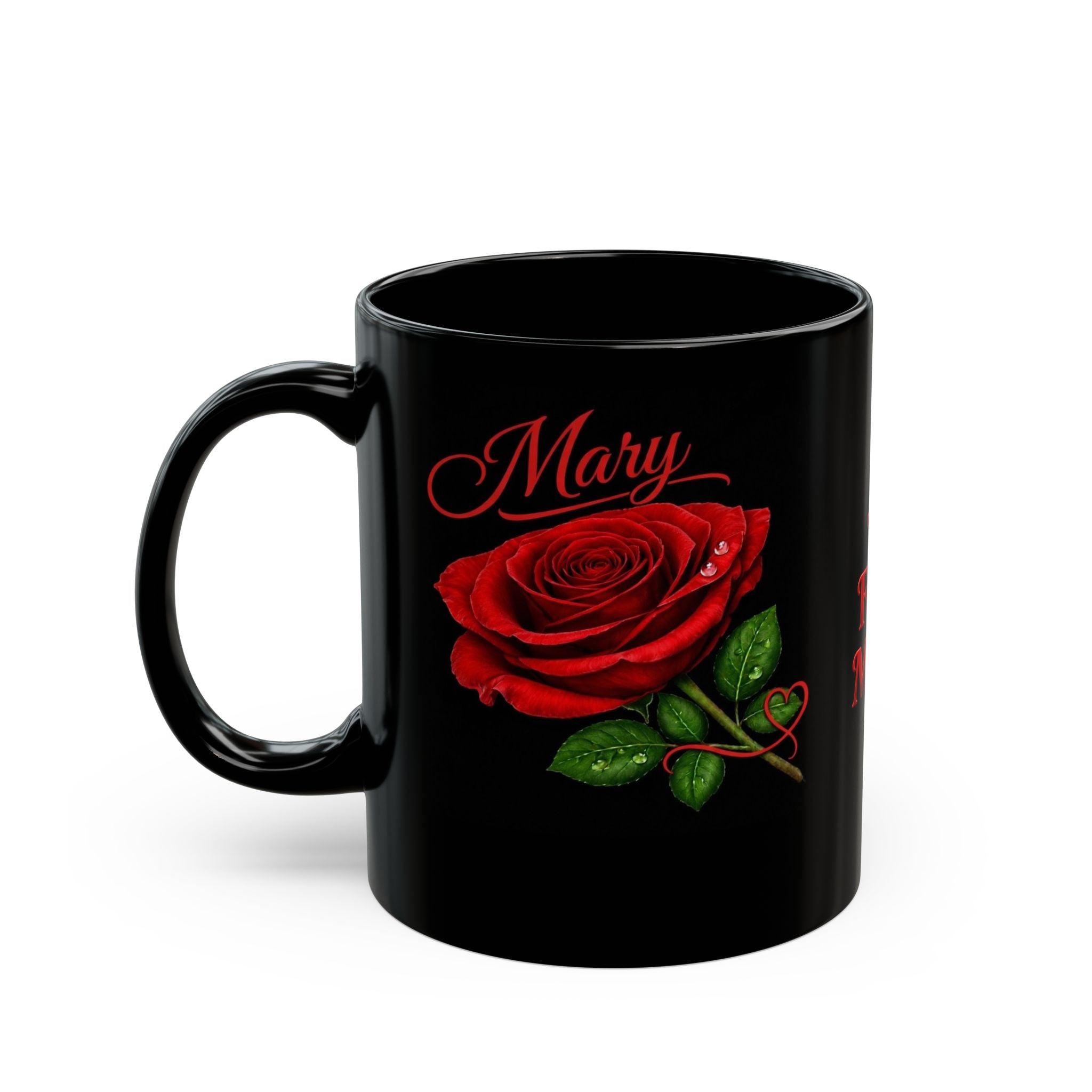 Mary Signature Rose Black Mug – Personalized Luxury Gift for Mom, Mother’s Day Elegant Keepsake