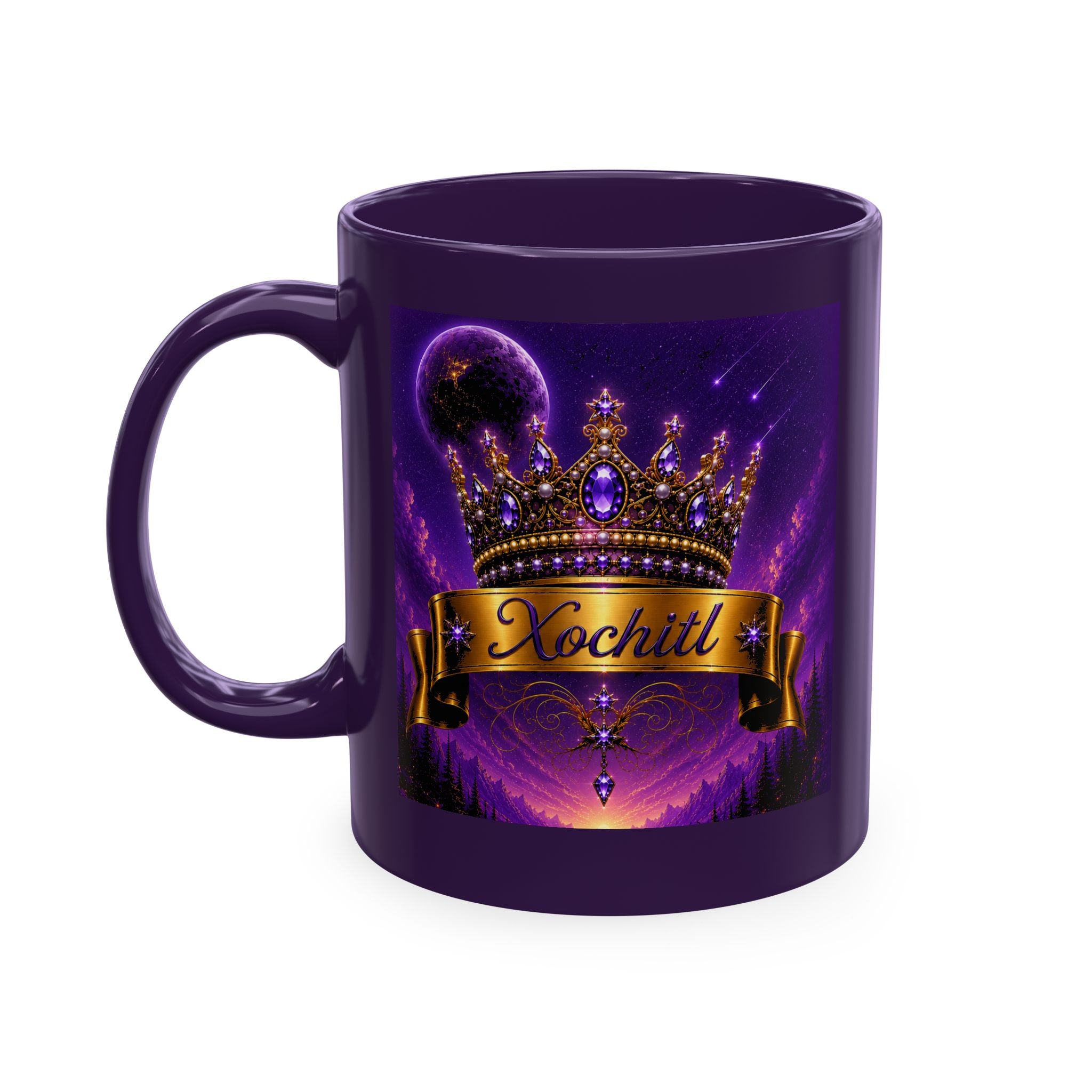 Xochitl – The Purple Crown of Destiny™ | Personalized Royal Crown Luxury Mug | Premium Purple Ceramic Coffee Mug | Custom Name Gift for Her | Elegant Fantasy Keepsake