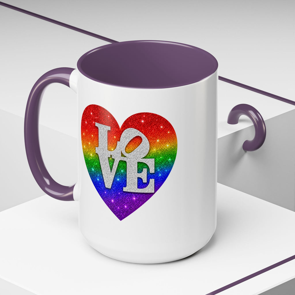 Rainbow LOVE Jewel Heart White Coffee Mug – Luxury Glitter Heart Mug | Premium Sparkling Rainbow LOVE Design