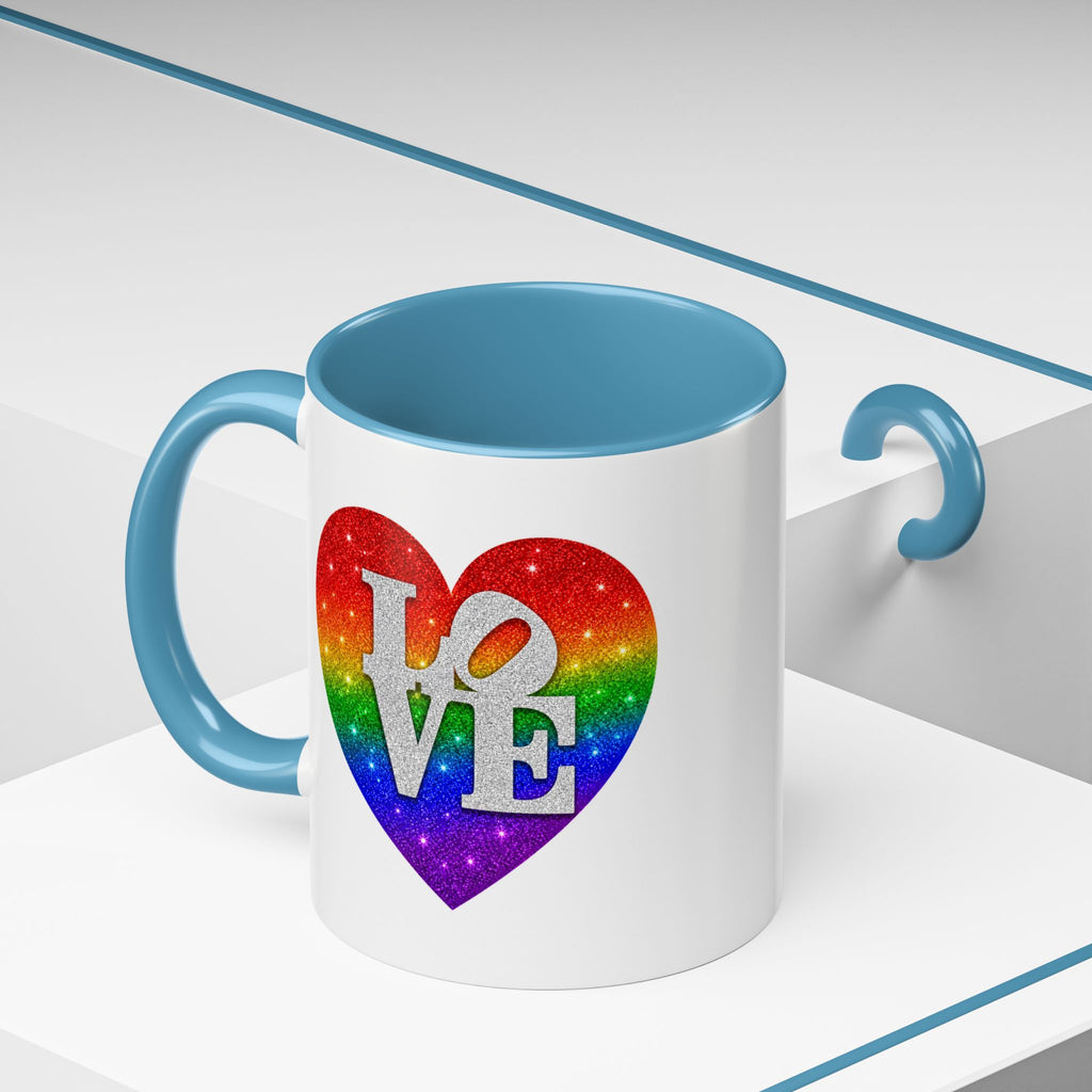 Rainbow LOVE Jewel Heart White Coffee Mug – Luxury Glitter Heart Mug | Premium Sparkling Rainbow LOVE Design