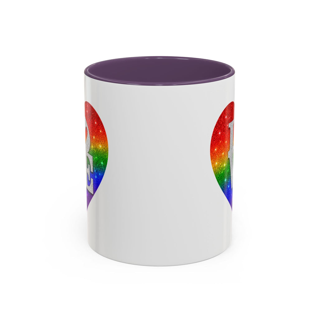 Rainbow LOVE Jewel Heart White Coffee Mug – Luxury Glitter Heart Mug | Premium Sparkling Rainbow LOVE Design