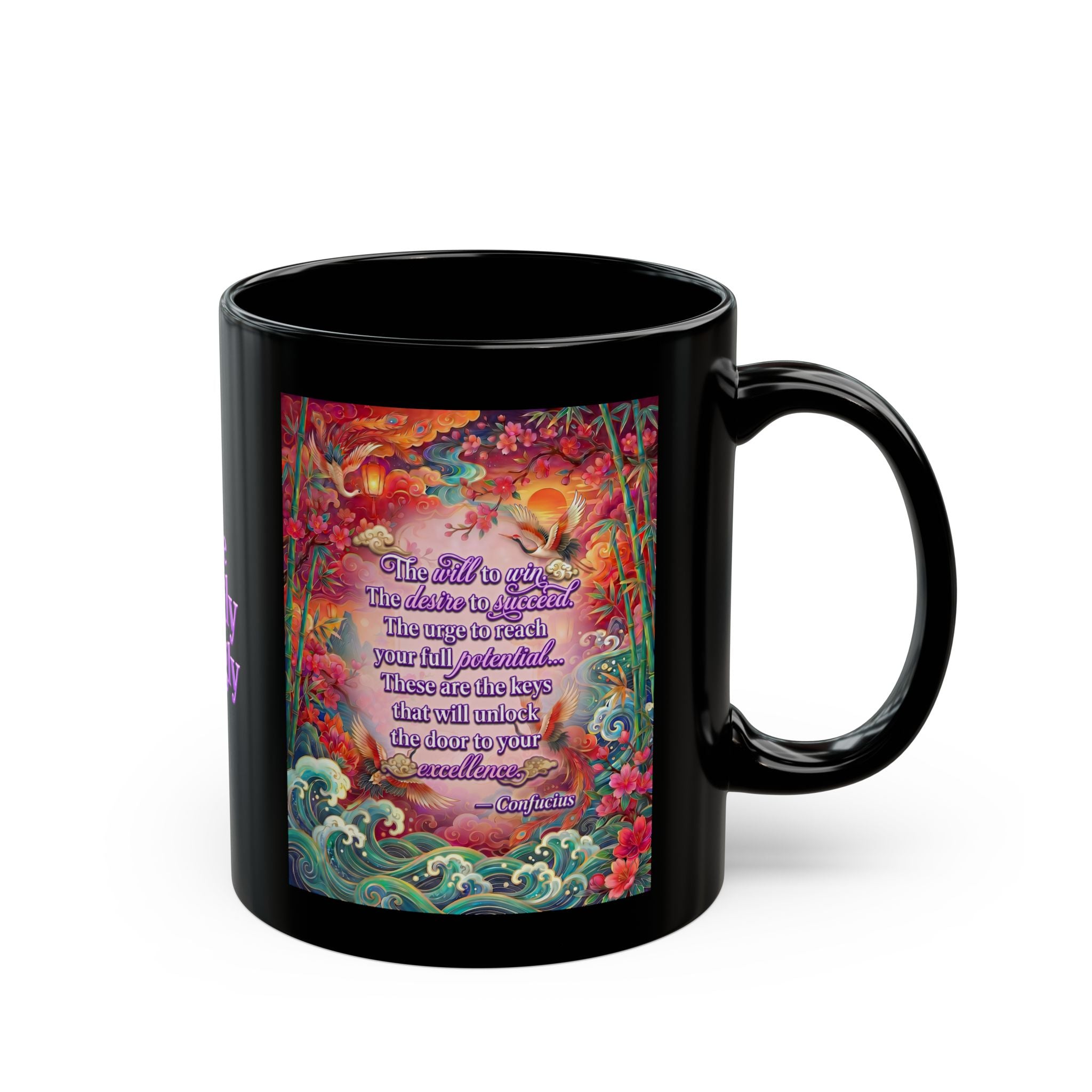 The Keys to Excellence – Confucius Wisdom Black Mug | Luxury Philosophy Coffee Mug