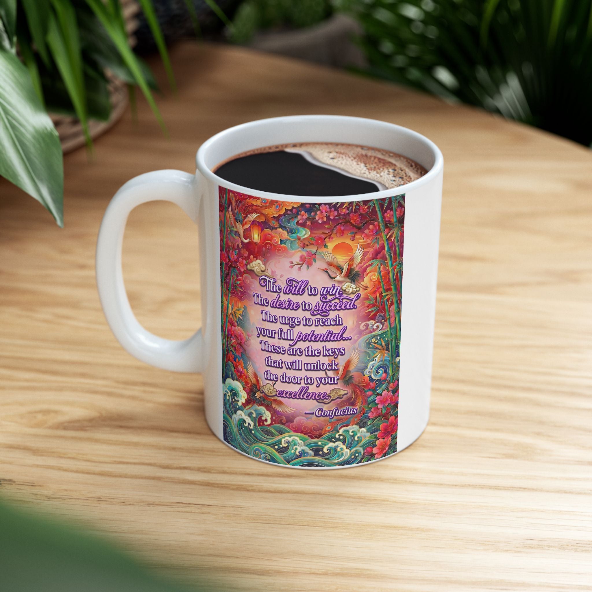 The Keys to Excellence – Confucius Wisdom White Mug | Luxury Philosophy Coffee Mug