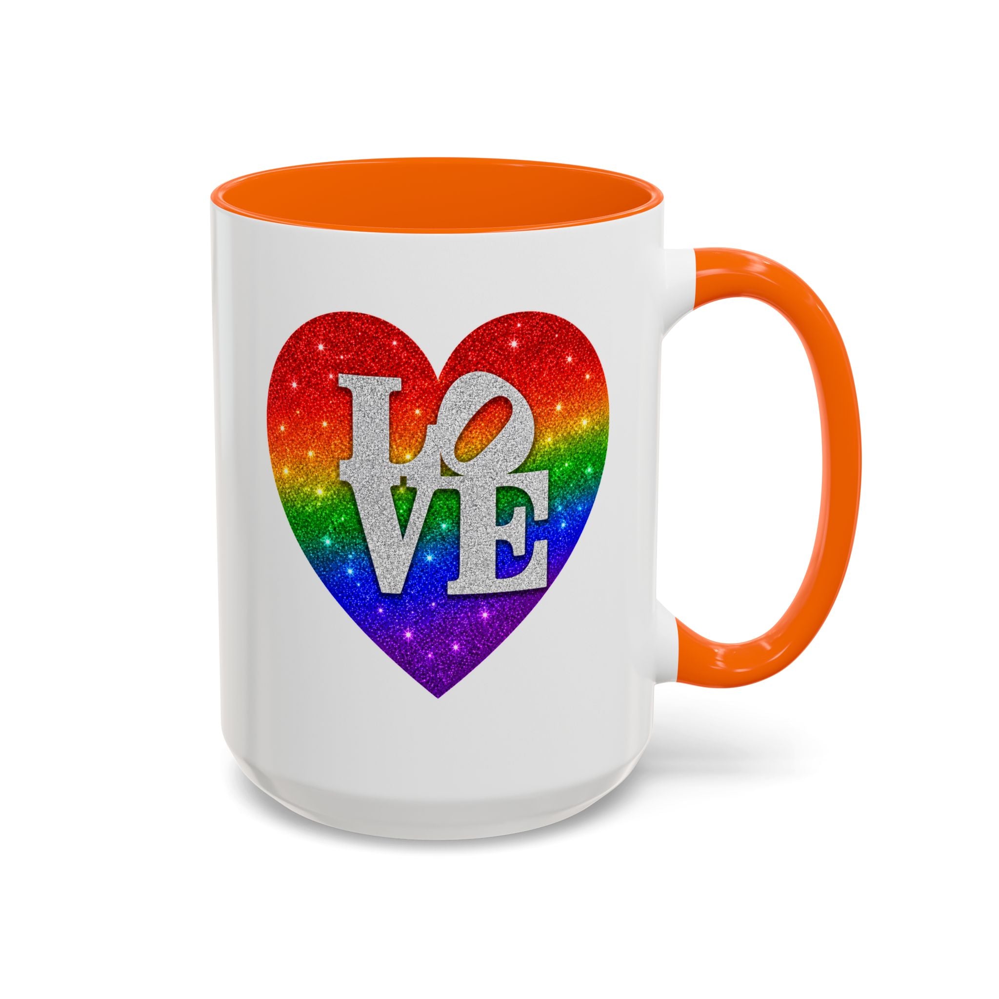 Rainbow LOVE Jewel Heart White Coffee Mug – Luxury Glitter Heart Mug | Premium Sparkling Rainbow LOVE Design