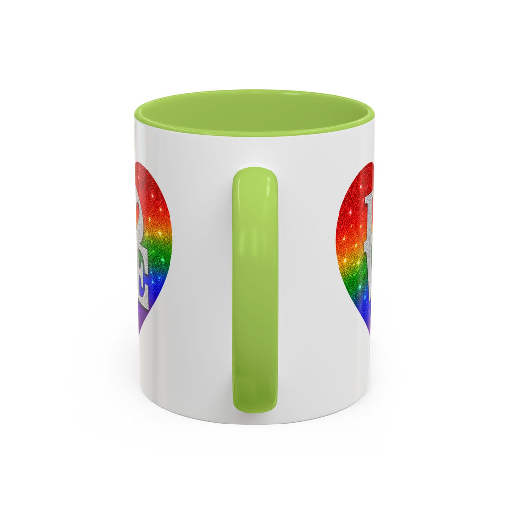 Rainbow LOVE Jewel Heart White Coffee Mug – Luxury Glitter Heart Mug | Premium Sparkling Rainbow LOVE Design