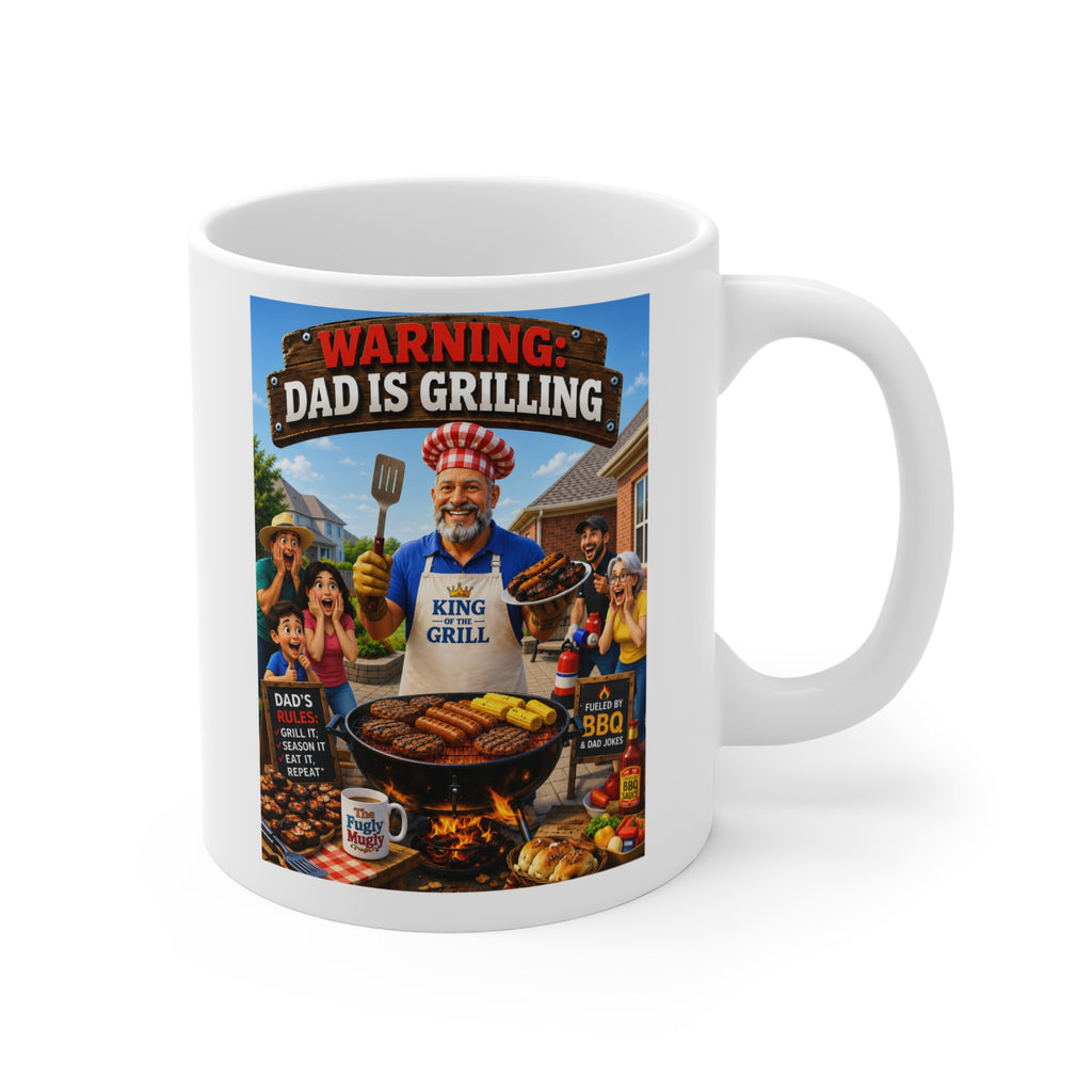 The Fugly Mugly™ WARNING: Dad Is Grilling Coffee Mug – Funny BBQ Dad Gift | King of the Grill | Father’s Day Gift for Dad | Grill Master Mug
