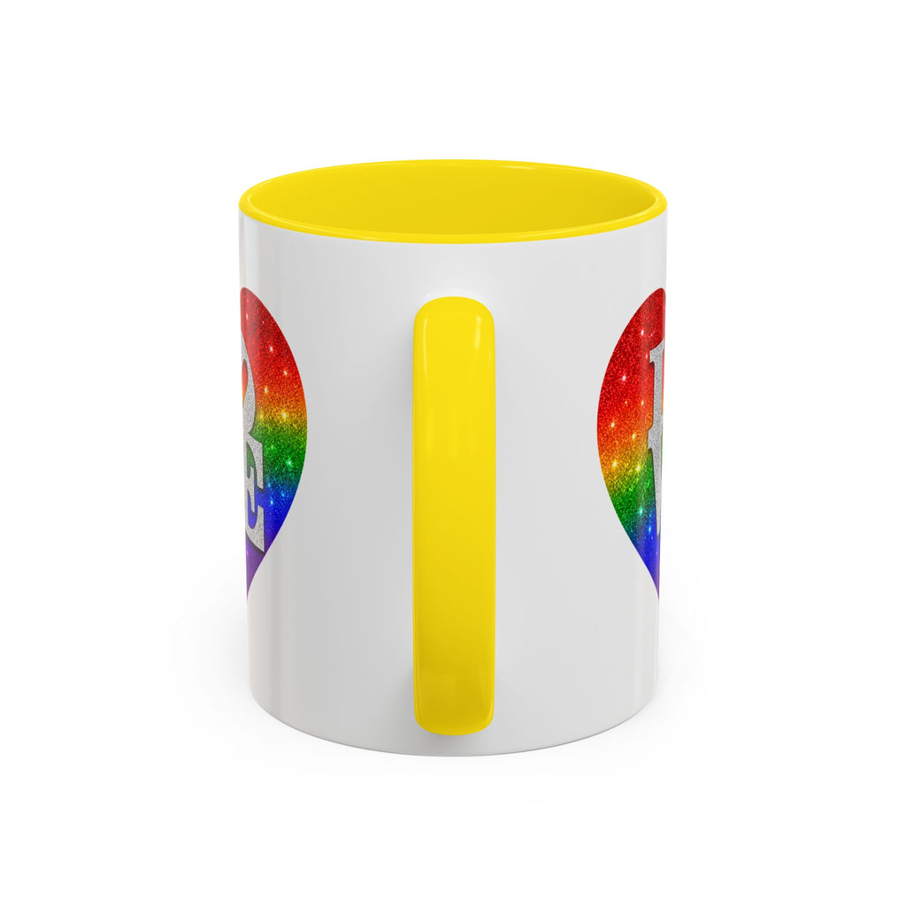 Rainbow LOVE Jewel Heart White Coffee Mug – Luxury Glitter Heart Mug | Premium Sparkling Rainbow LOVE Design