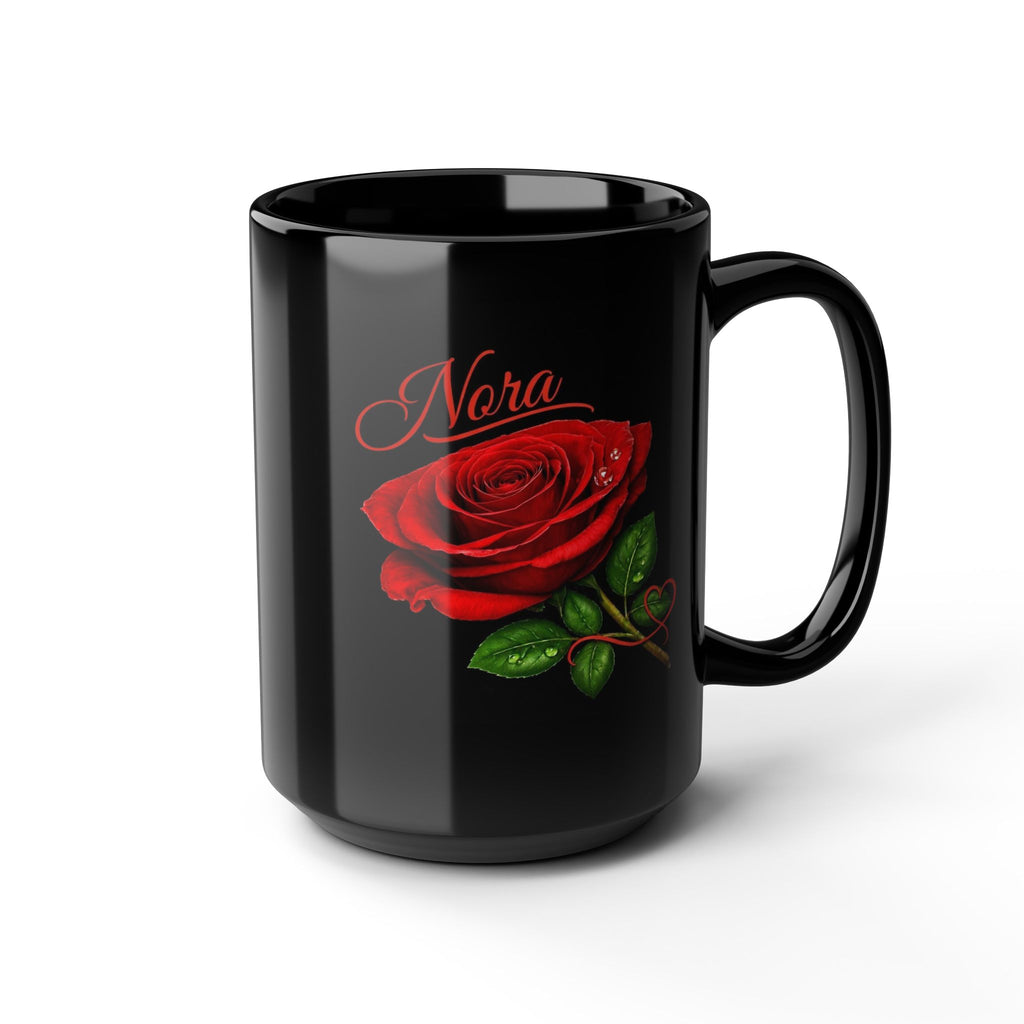 Nora – A Name That Feels Like Grace | Signature Rose Black Mug – Personalized Elegant Gift