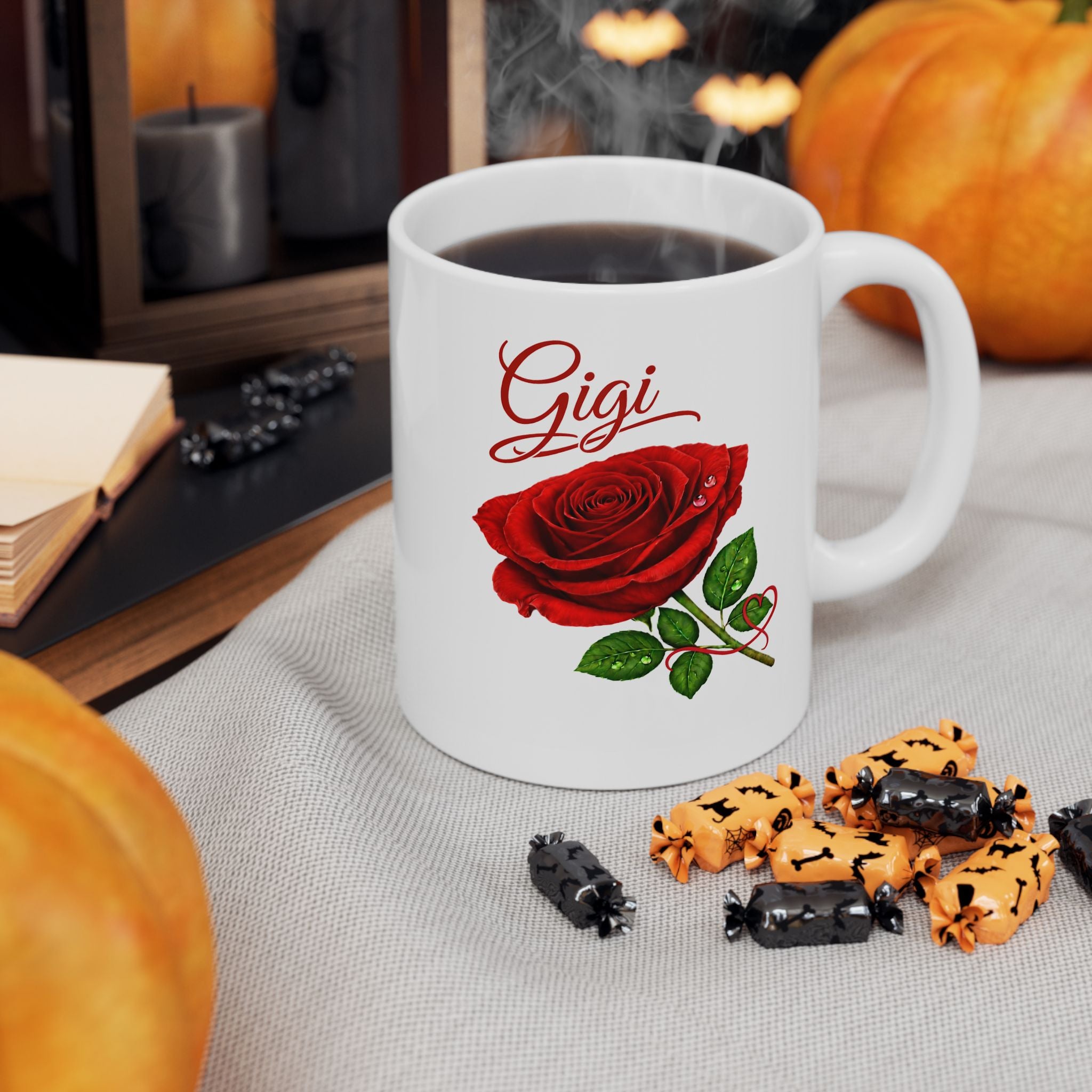 The Gigi – Signature Rose White Mug carries a soft, refined presence that feels warm, familiar, and deeply personal