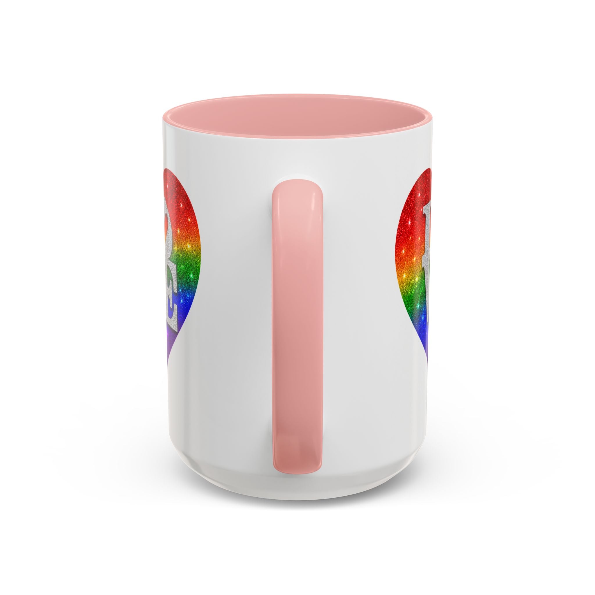 Rainbow LOVE Jewel Heart White Coffee Mug – Luxury Glitter Heart Mug | Premium Sparkling Rainbow LOVE Design