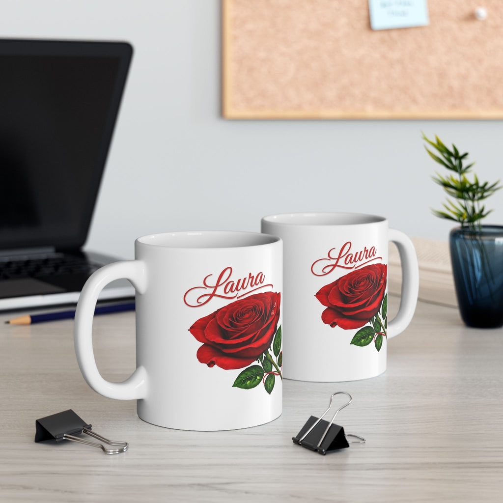 Laura – A Name That Feels Effortless | Signature Rose White Mug – Personalized Elegant Gift