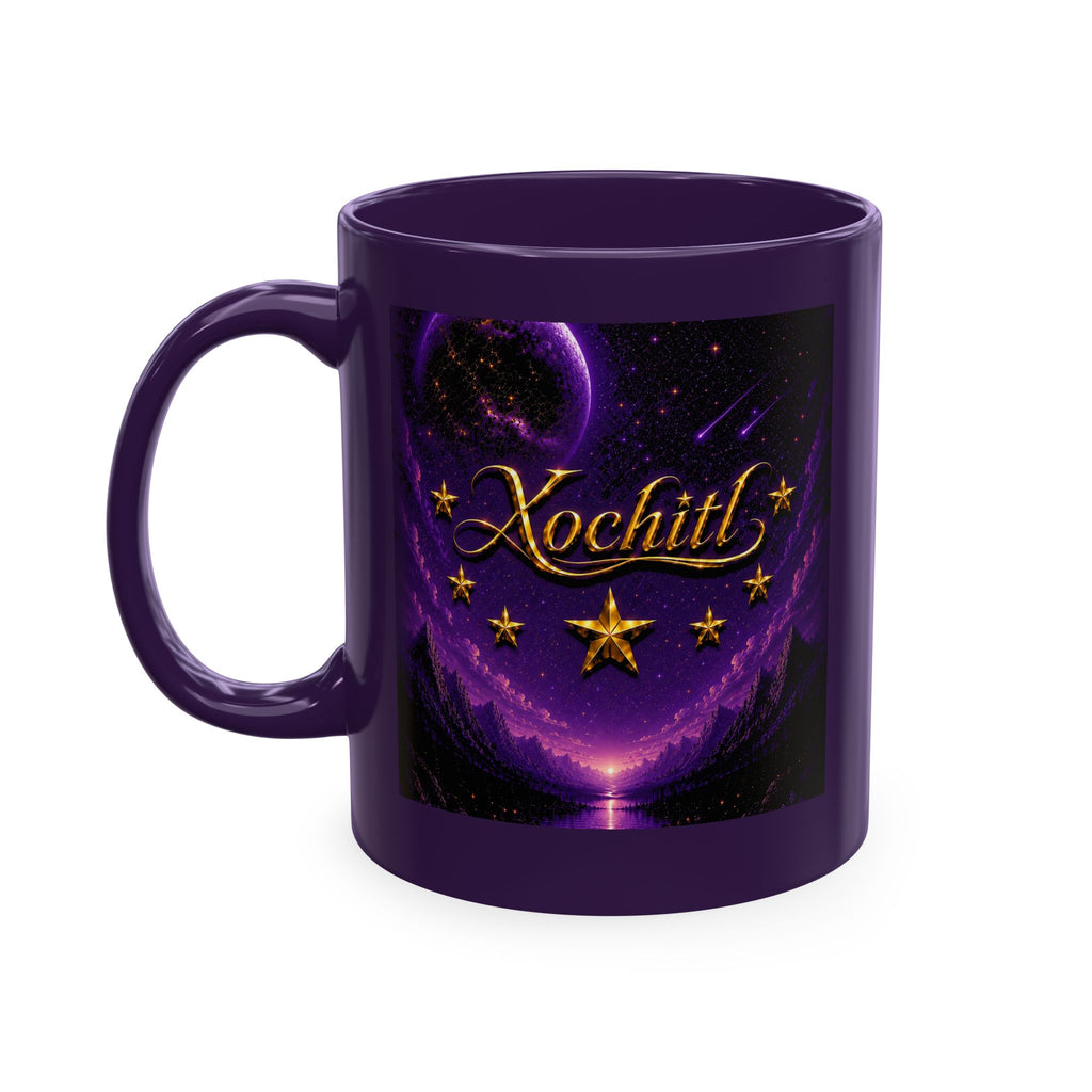 Xochitl – Celestial Moon & Stars™ | Personalized Purple Galaxy Mug | Luxury Cosmic Coffee Mug | Custom Name Ceramic Mug | Mystical Night Sky Gift for Her