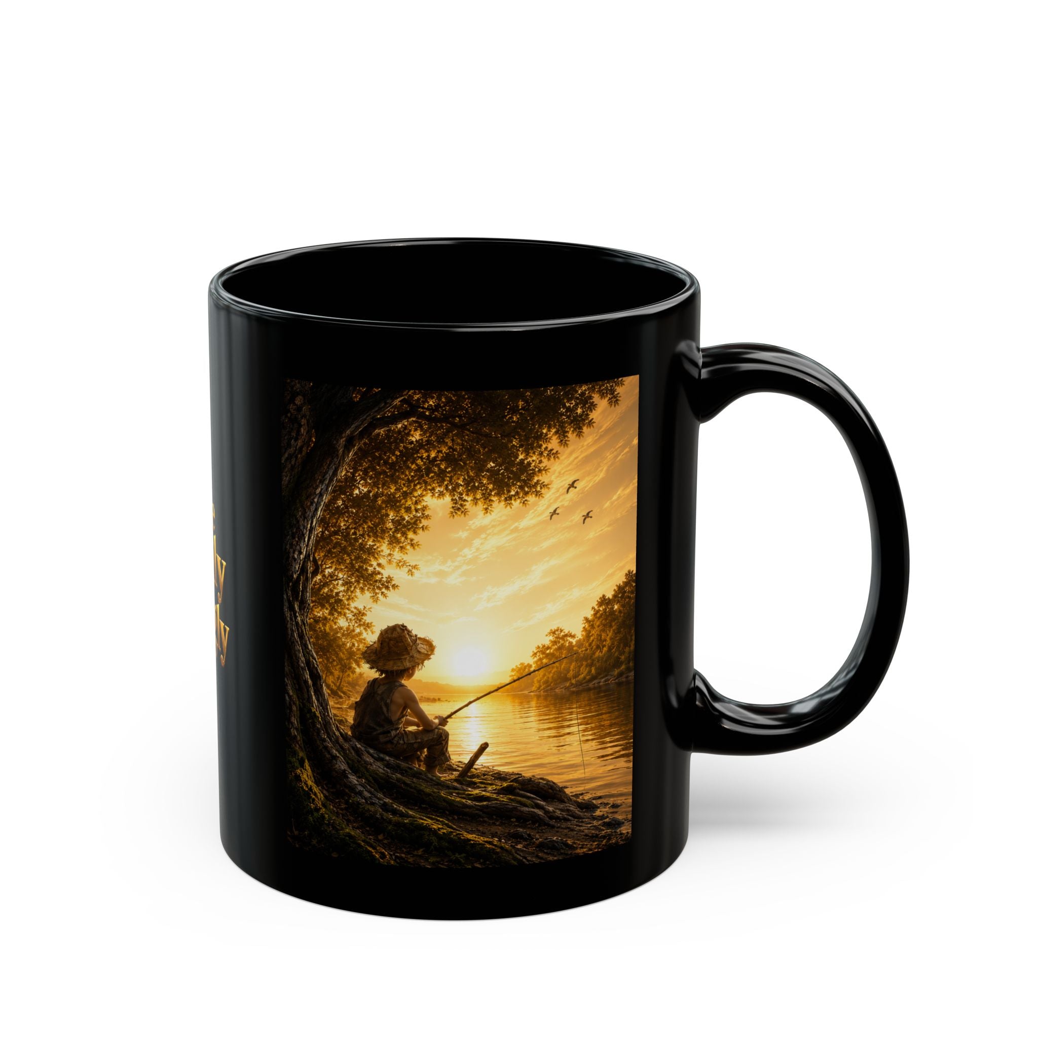 Golden Horizon™ Luxury Black Coffee Mug — Reflection • Peace • Timeless Ambition