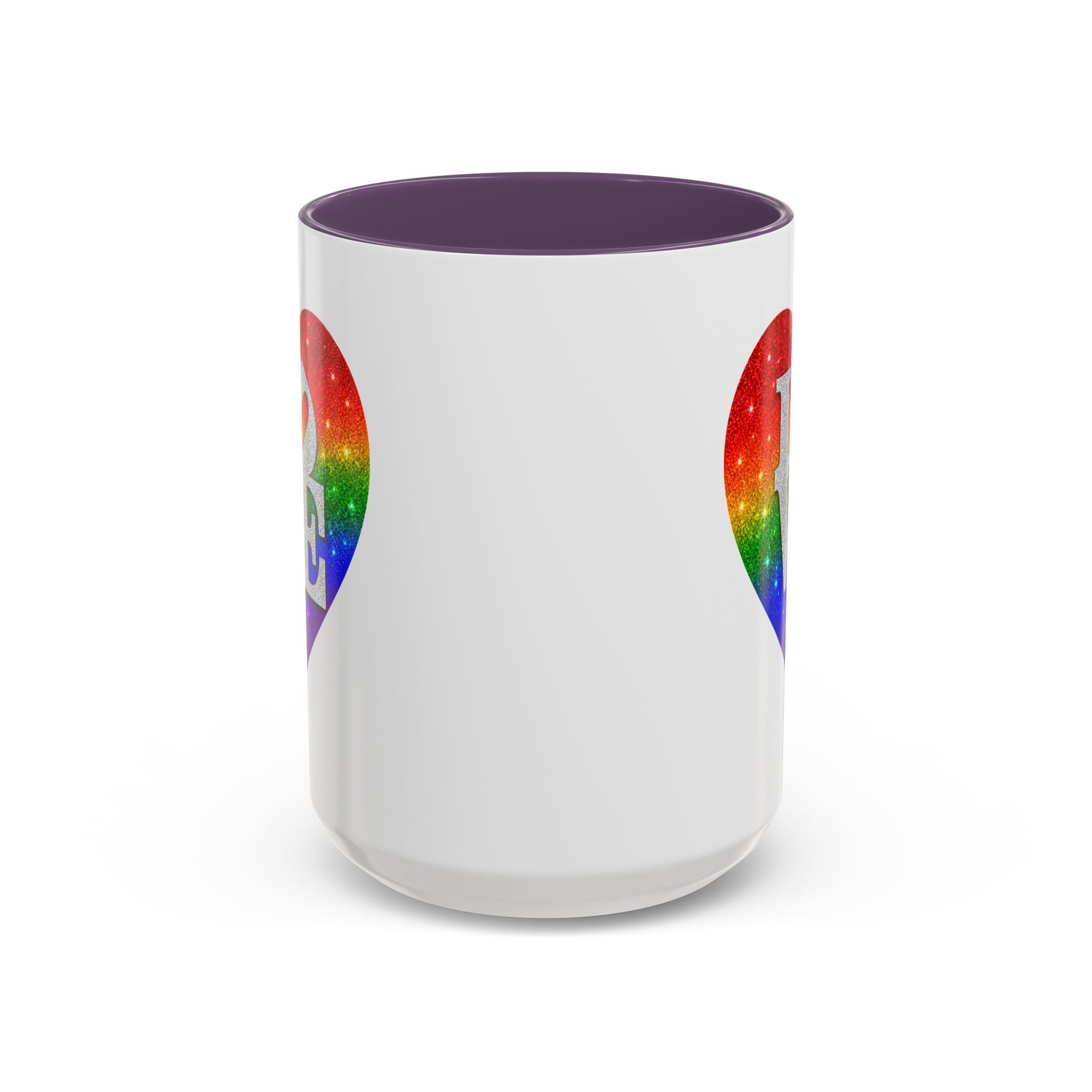 Rainbow LOVE Jewel Heart White Coffee Mug – Luxury Glitter Heart Mug | Premium Sparkling Rainbow LOVE Design