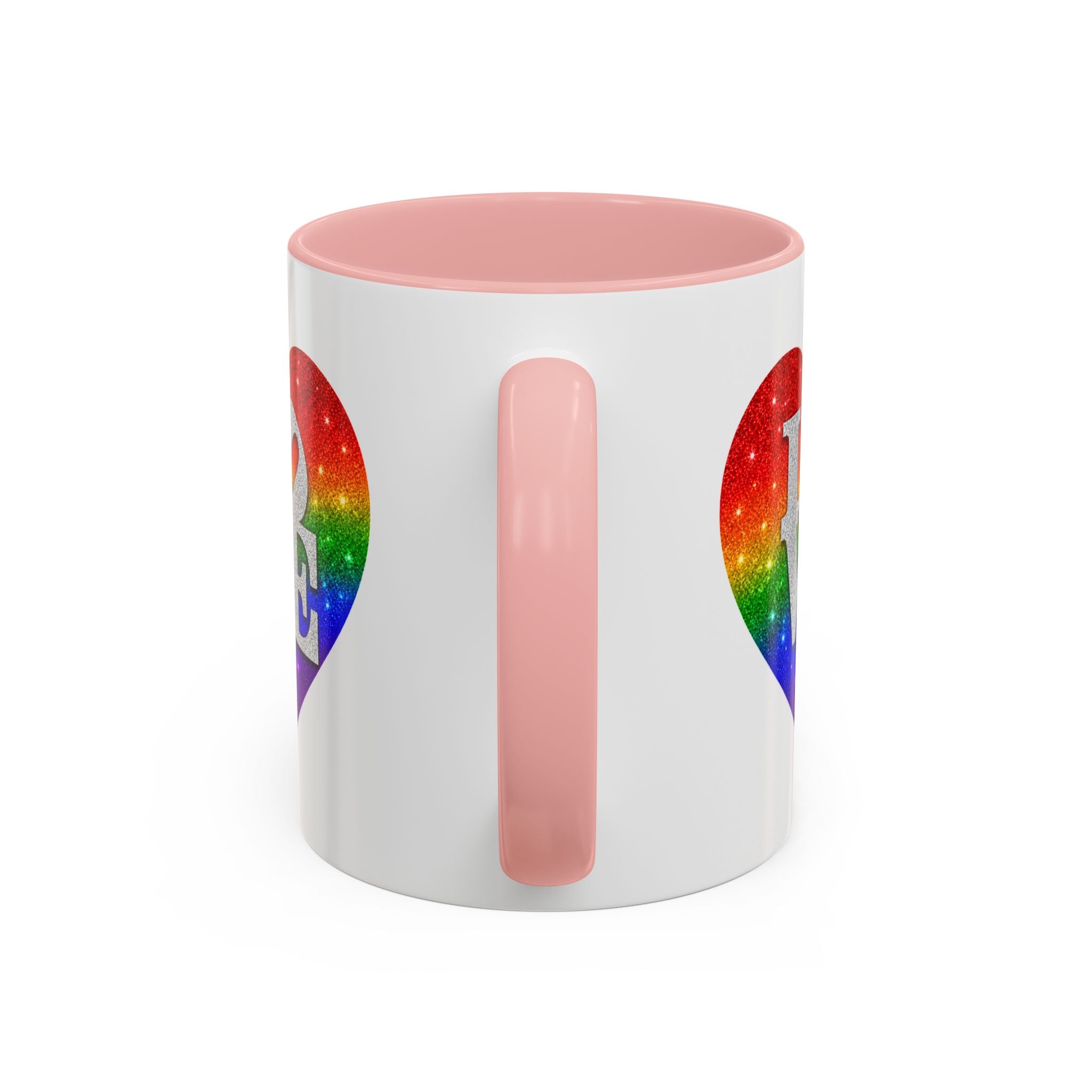 Rainbow LOVE Jewel Heart White Coffee Mug – Luxury Glitter Heart Mug | Premium Sparkling Rainbow LOVE Design