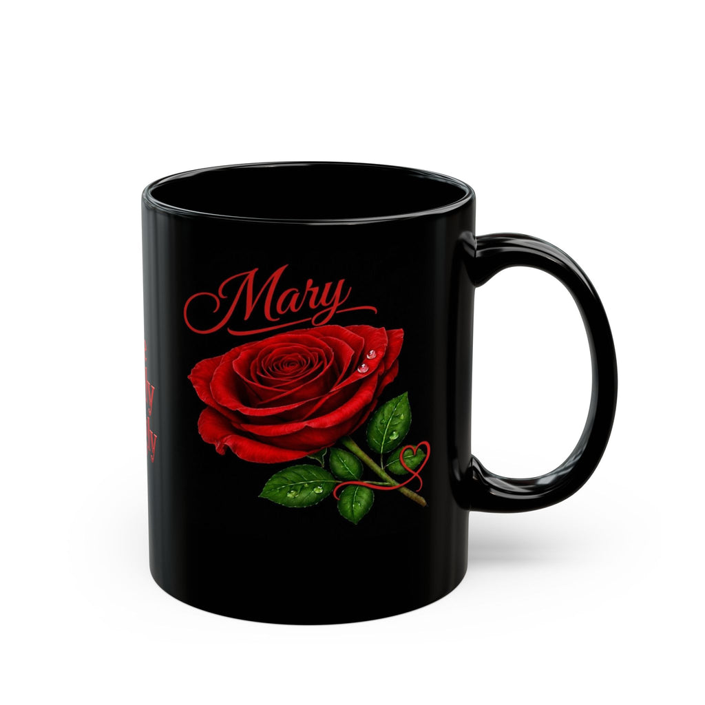 Mary Signature Rose Black Mug – Personalized Luxury Gift for Mom, Mother’s Day Elegant Keepsake