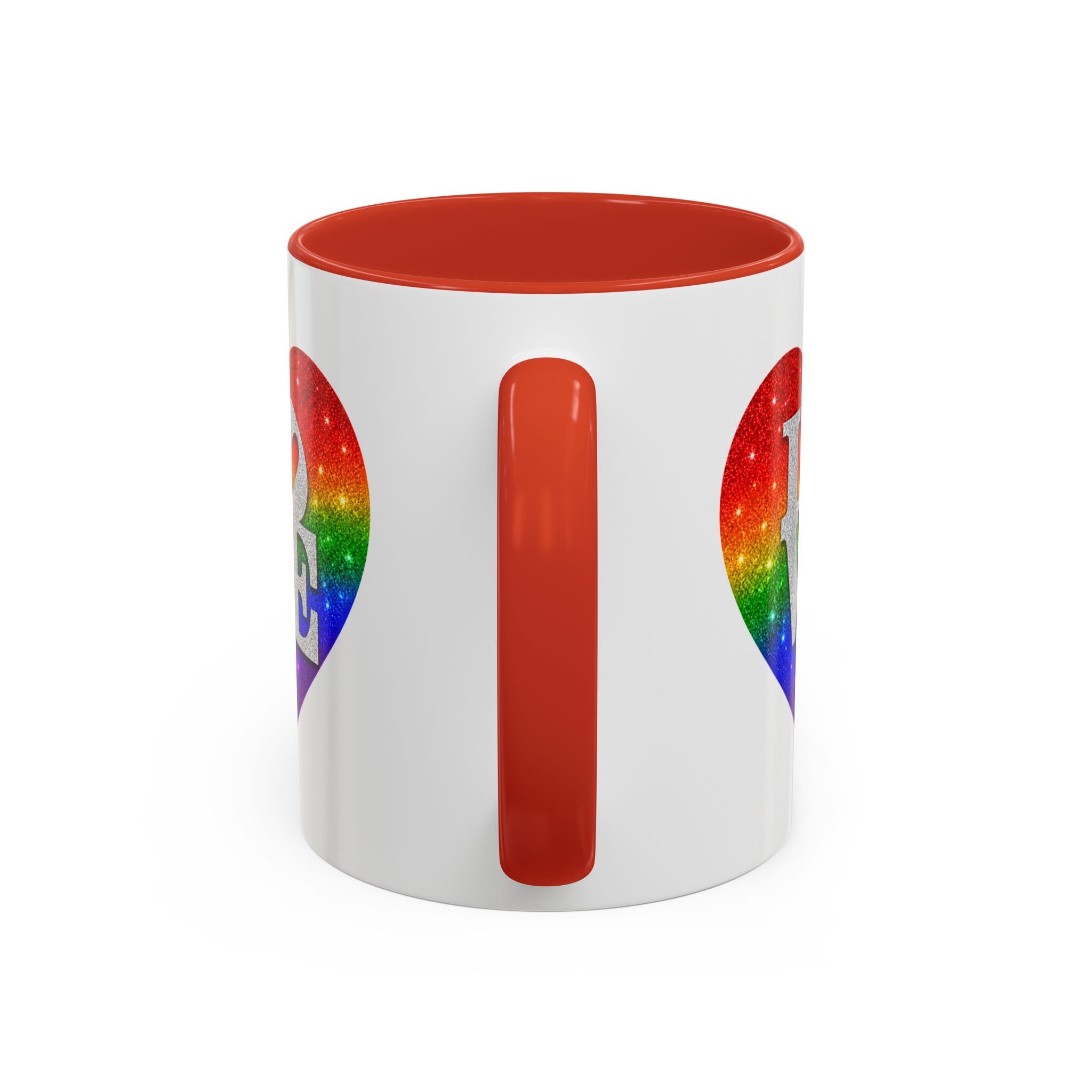 Rainbow LOVE Jewel Heart White Coffee Mug – Luxury Glitter Heart Mug | Premium Sparkling Rainbow LOVE Design