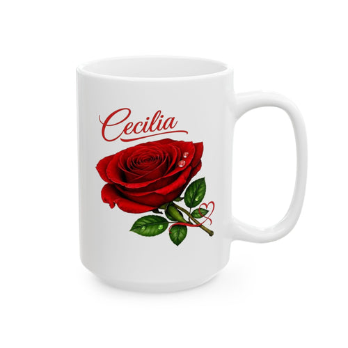 Cecilia – A Name That Feels Timeless | Signature Rose White Mug – Personalized Elegant Gift