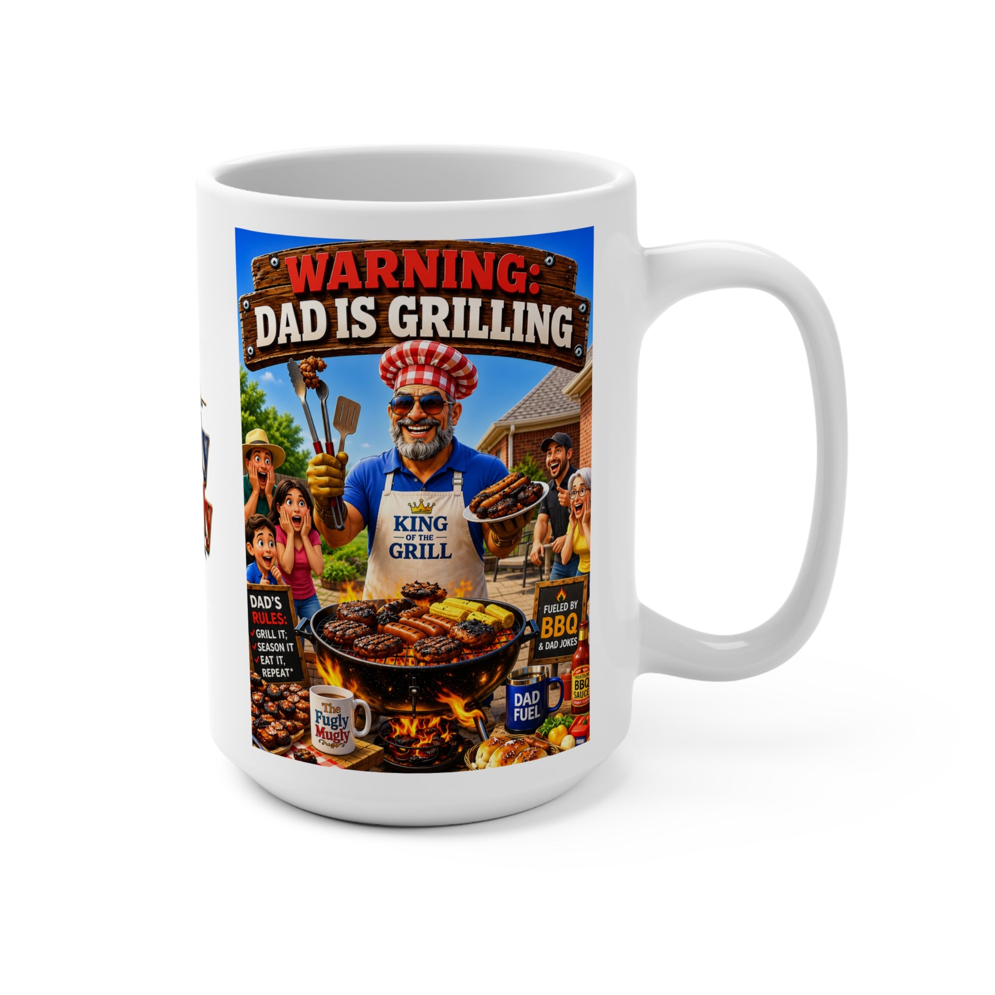 WARNING: Dad Is Grilling Coffee Mug – Funny BBQ Dad Gift, King of the Grill Mug, Backyard Barbecue Coffee Cup for Dad