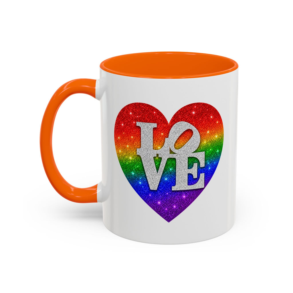 Rainbow LOVE Jewel Heart White Coffee Mug – Luxury Glitter Heart Mug | Premium Sparkling Rainbow LOVE Design