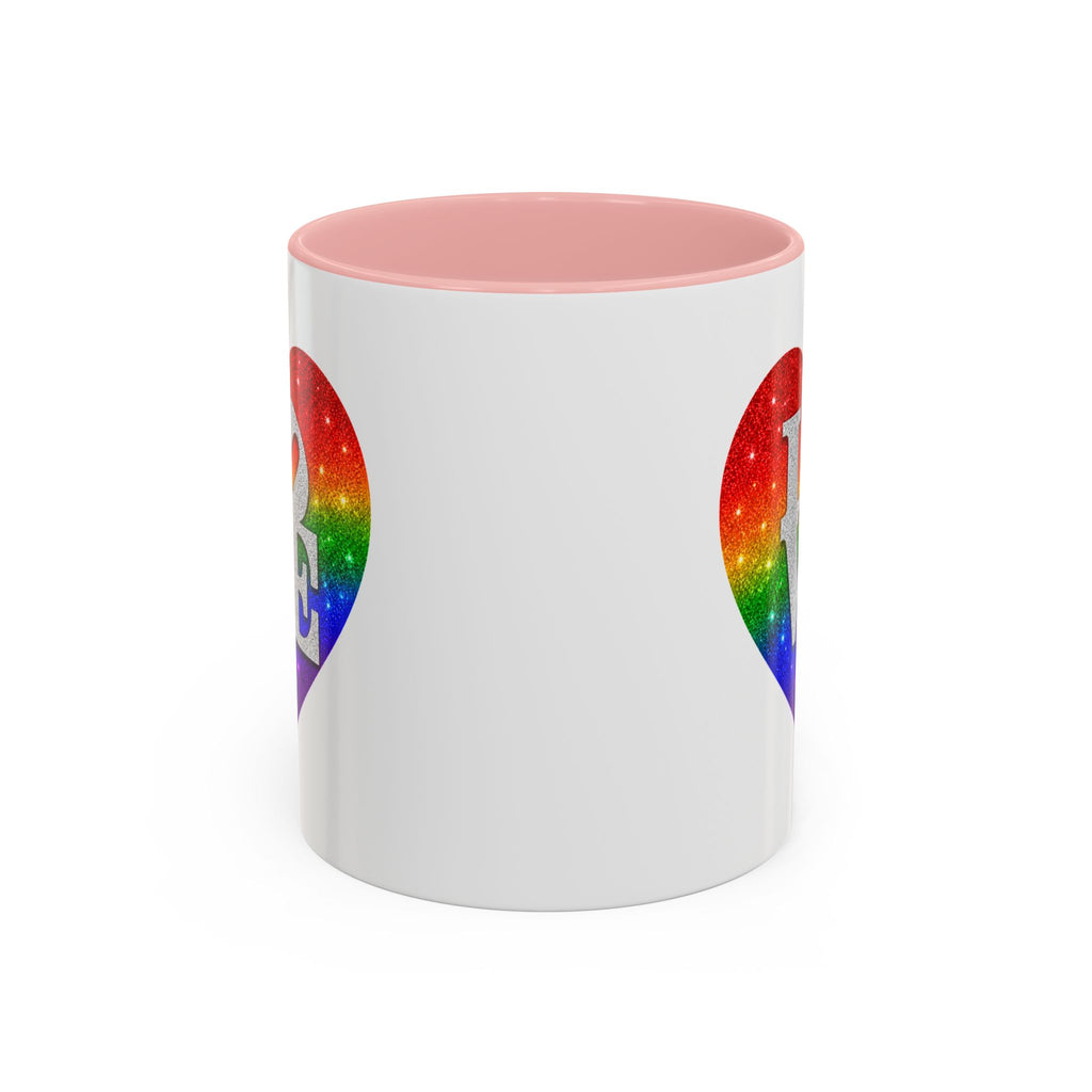 Rainbow LOVE Jewel Heart White Coffee Mug – Luxury Glitter Heart Mug | Premium Sparkling Rainbow LOVE Design