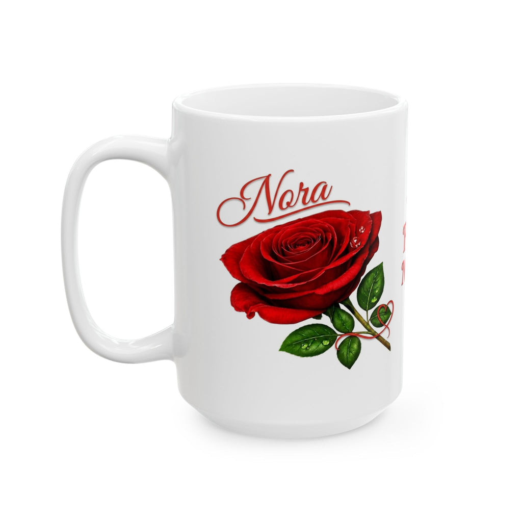 Nora – A Name That Feels Like Grace | Signature Rose White Mug – Personalized Elegant Gift