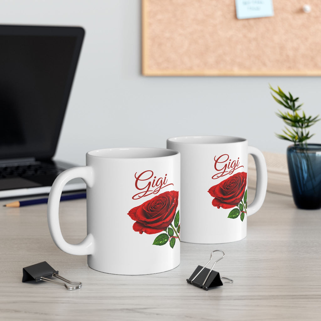 The Gigi – Signature Rose White Mug carries a soft, refined presence that feels warm, familiar, and deeply personal