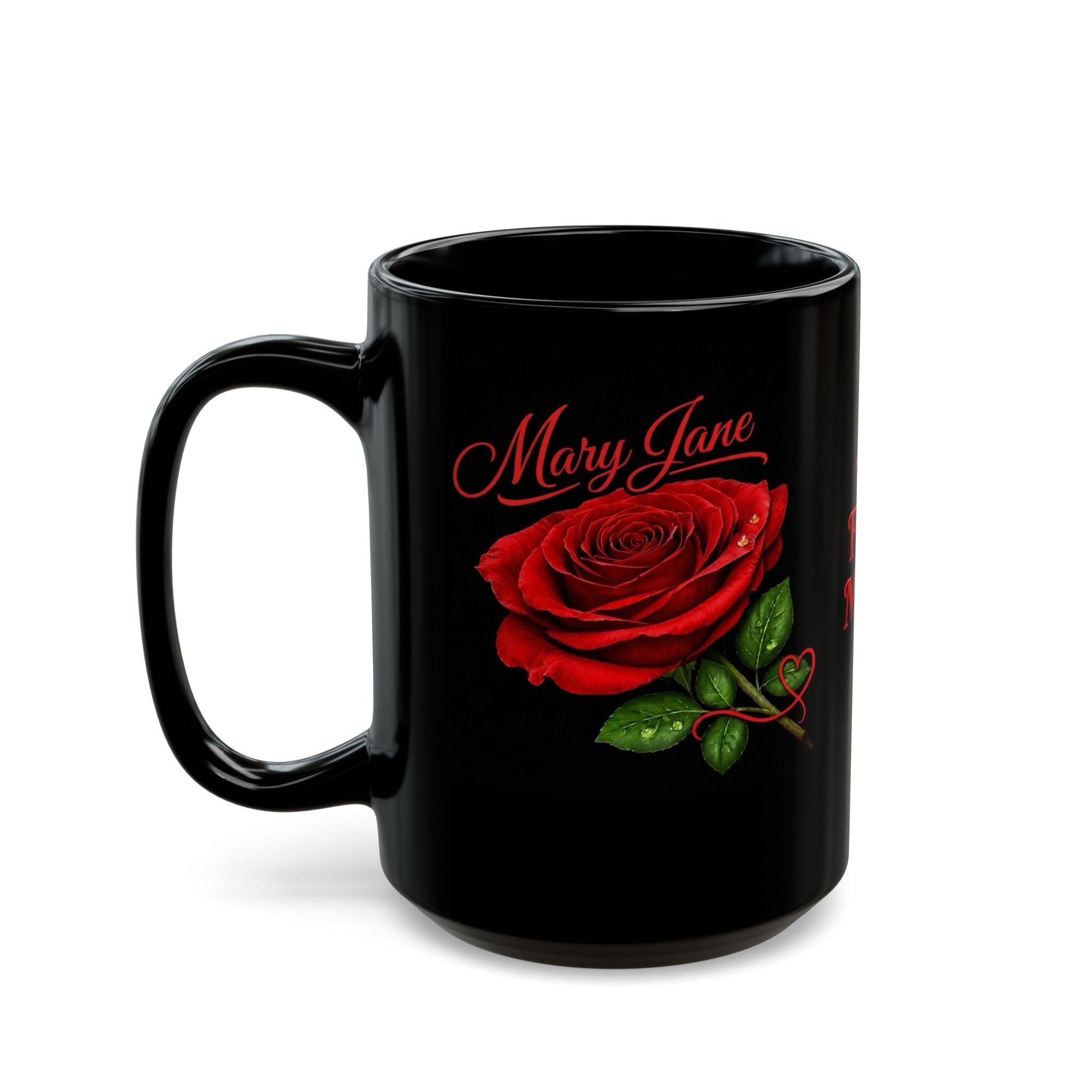 Mary Jane Signature Rose Black Mug – Personalized Luxury Gift & Elegant Keepsake