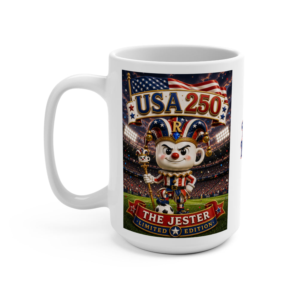 The Fugly Mugly™ USA 250 The Jester Limited Edition White Mug – Patriotic Collectible Artwork