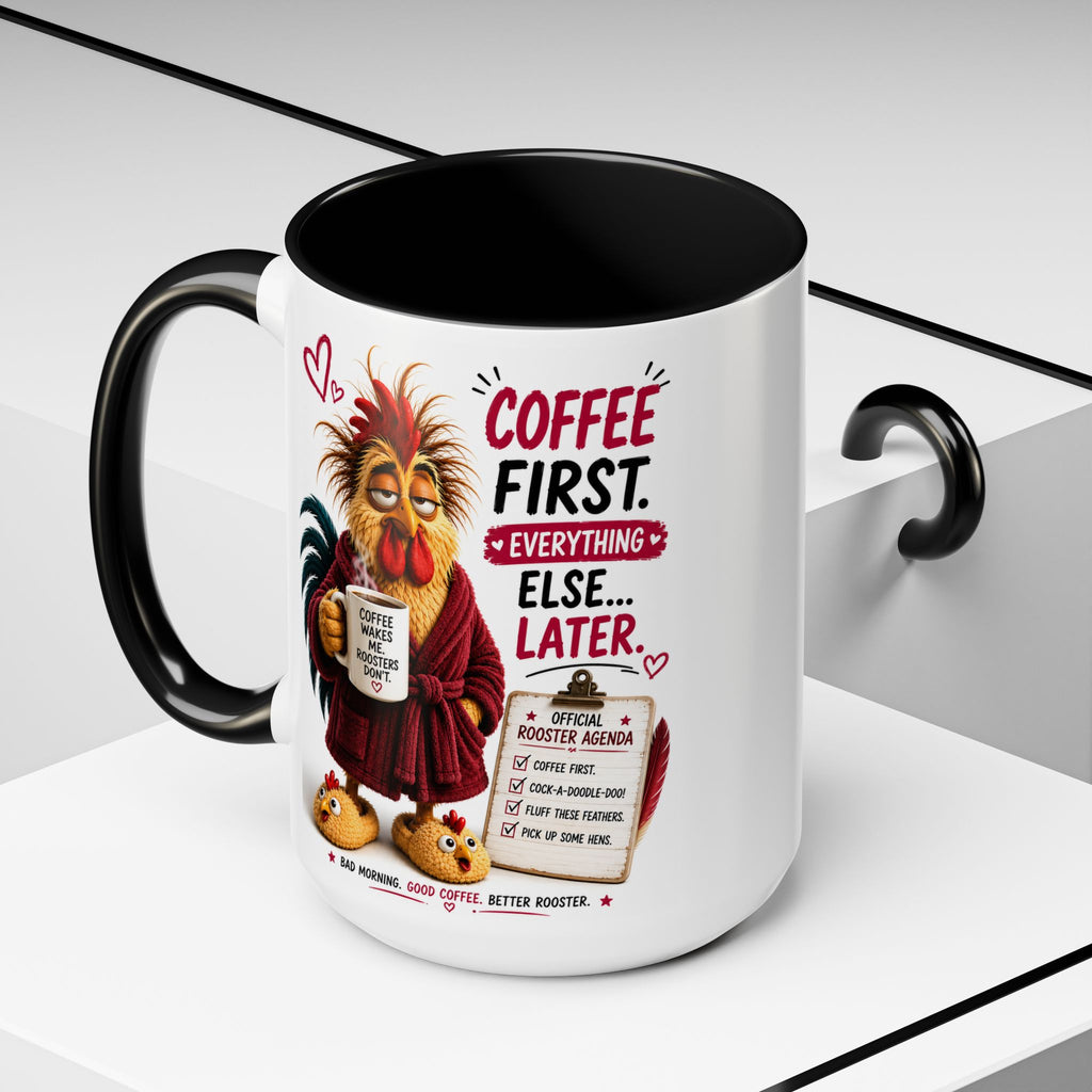 Coffee First. Everything Else… Later.™ | Luxury Rooster Coffee Mug | Funny Farmhouse Morning Gift | Cozy Coffee Lover Ceramic Mug