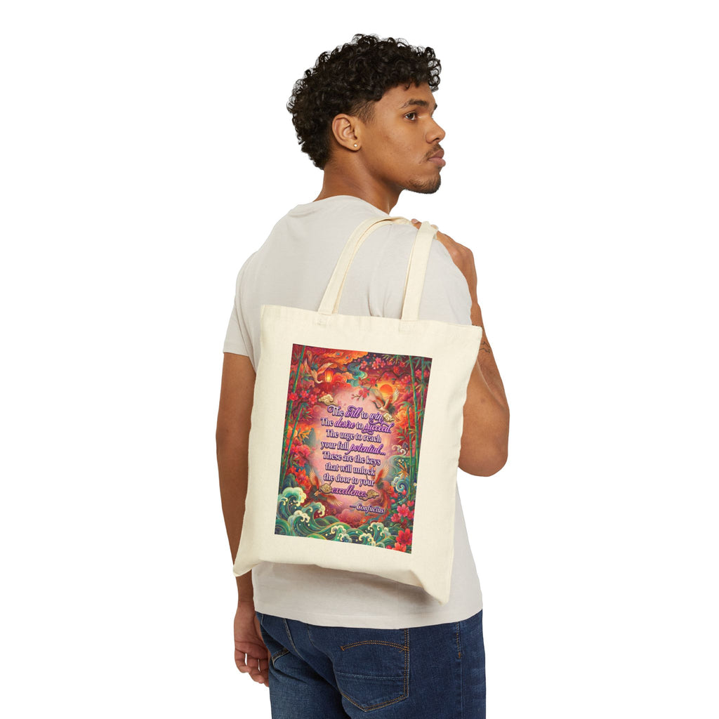 The Keys to Excellence– Confucius Wisdom Canvas Tote Bag | Luxury Philosophy Tote