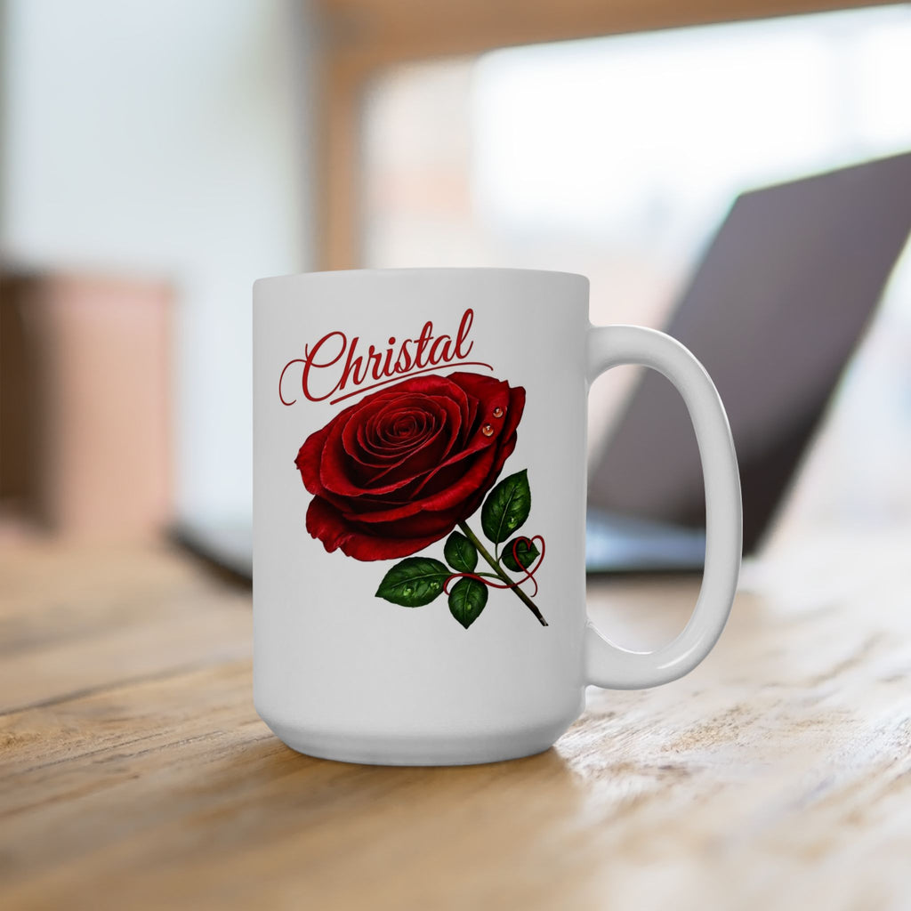 Christal – A Name That Stands Strong | Signature Rose White Mug – Elegant Personalized Gift