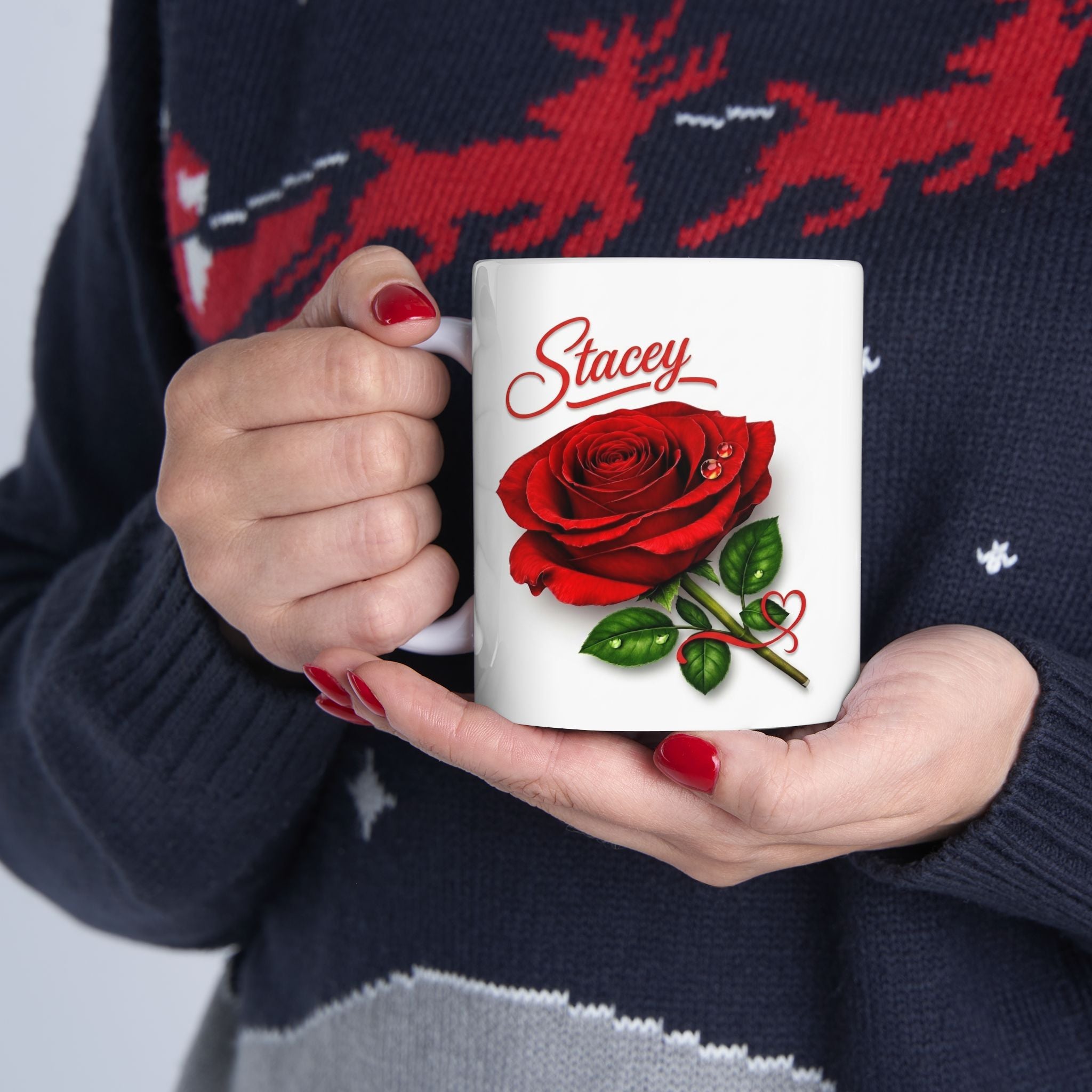 Stacey – A Name That Stands With Confidence | Signature Rose White Mug – Elegant Personalized Gift