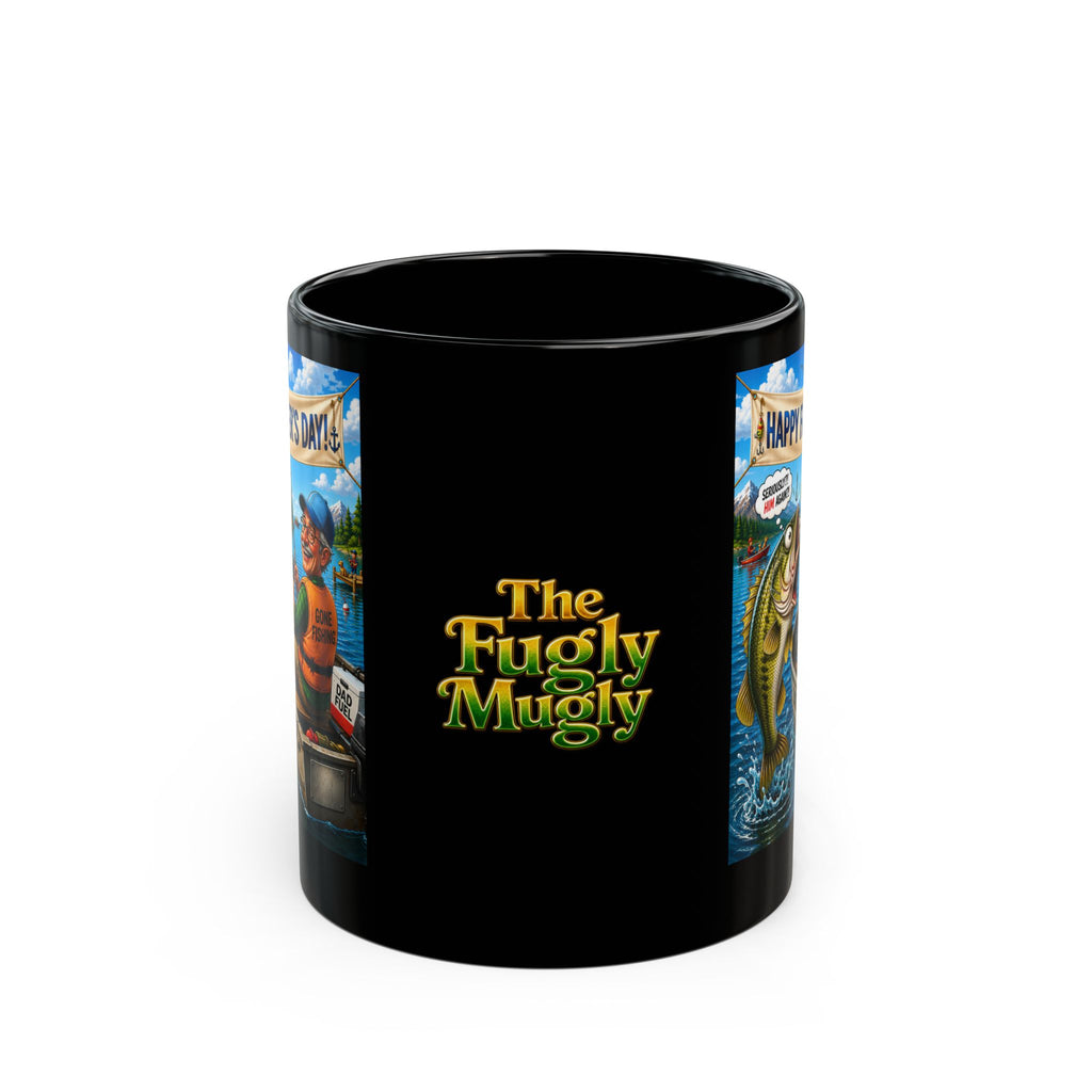 Funny Father’s Day Fishing Mug for Dad – “Dad’s Therapy” Premium Black Coffee Mug | Humorous Fisherman Gift for Dad | The Fugly Mugly™