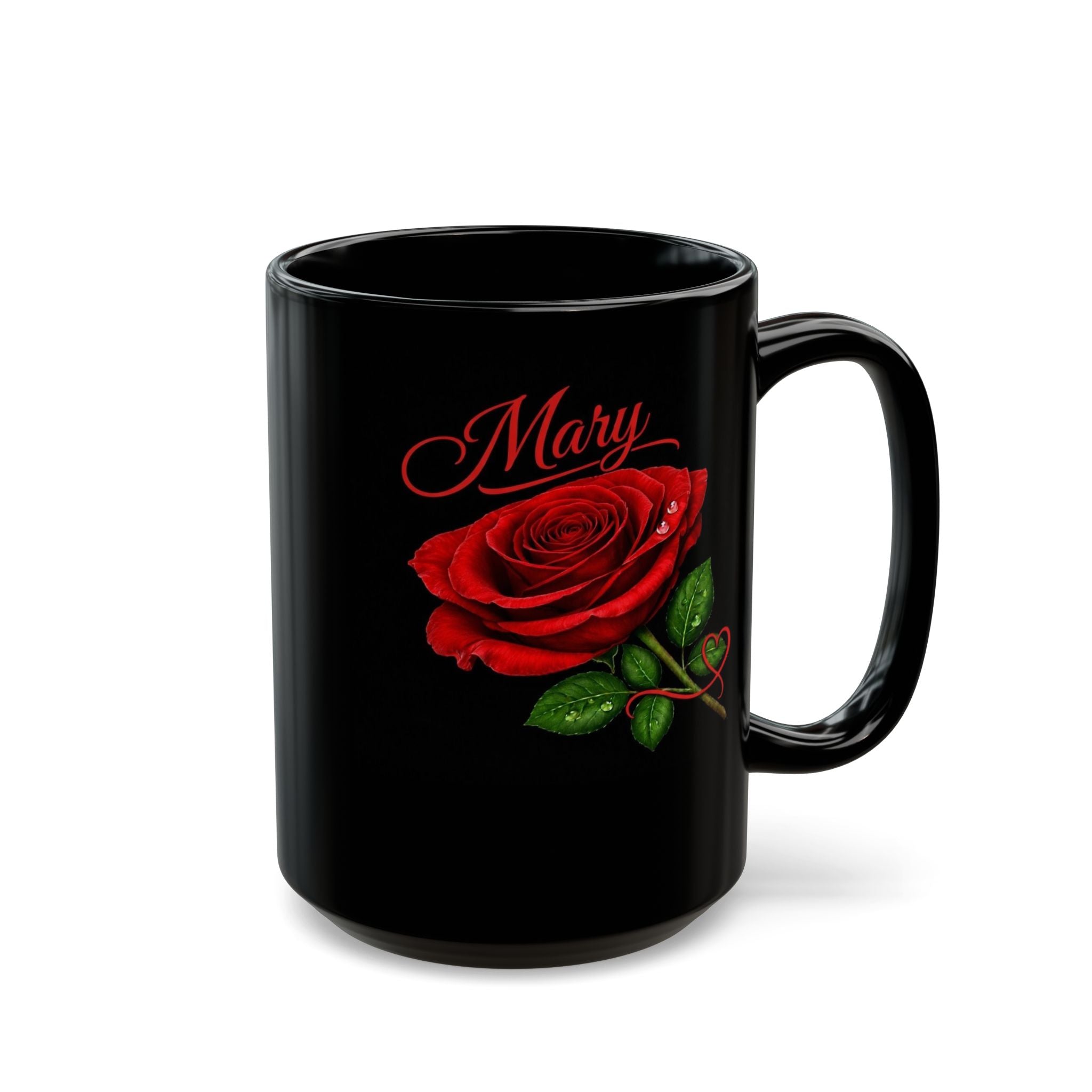 Mary Signature Rose Black Mug – Personalized Luxury Gift for Mom, Mother’s Day Elegant Keepsake