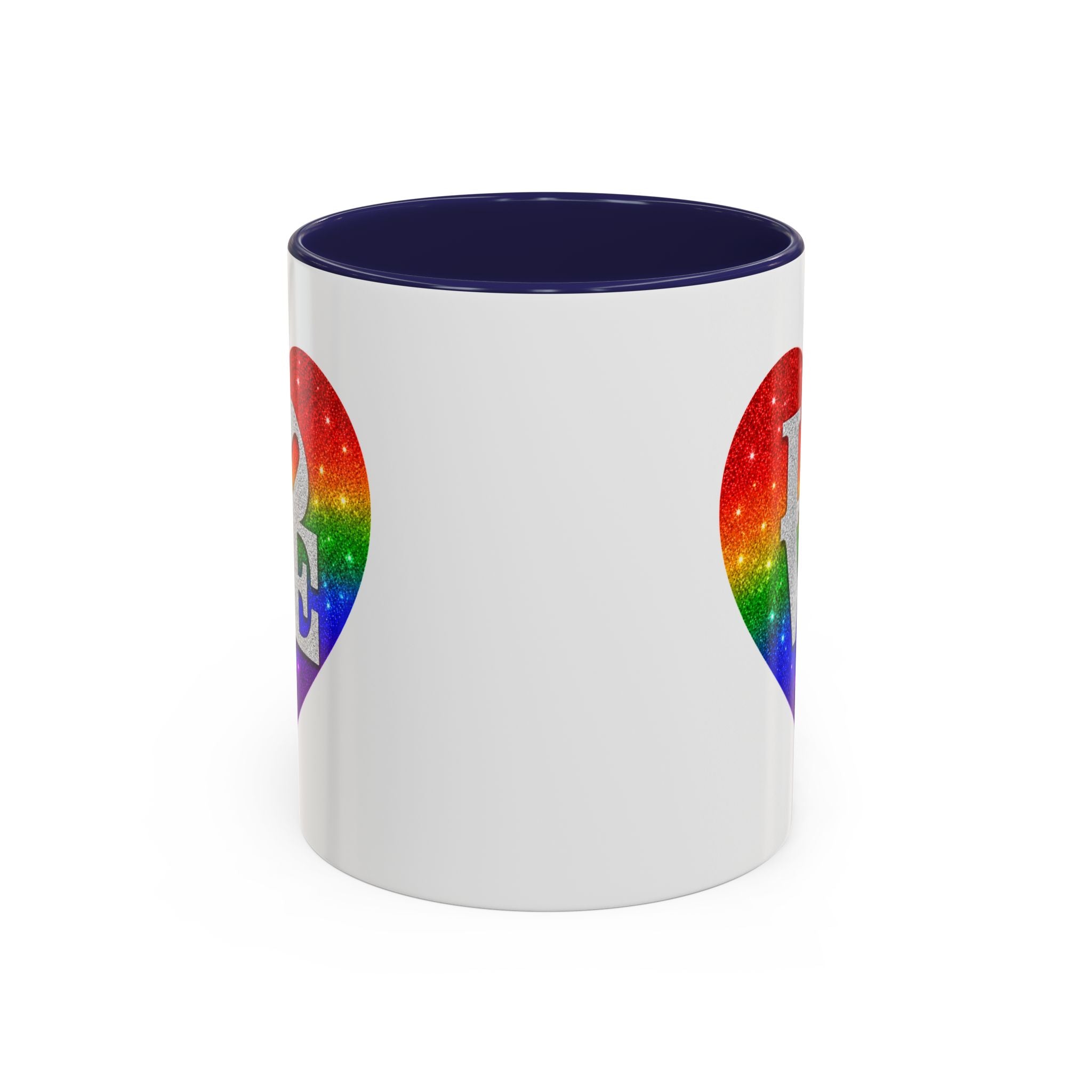 Rainbow LOVE Jewel Heart White Coffee Mug – Luxury Glitter Heart Mug | Premium Sparkling Rainbow LOVE Design