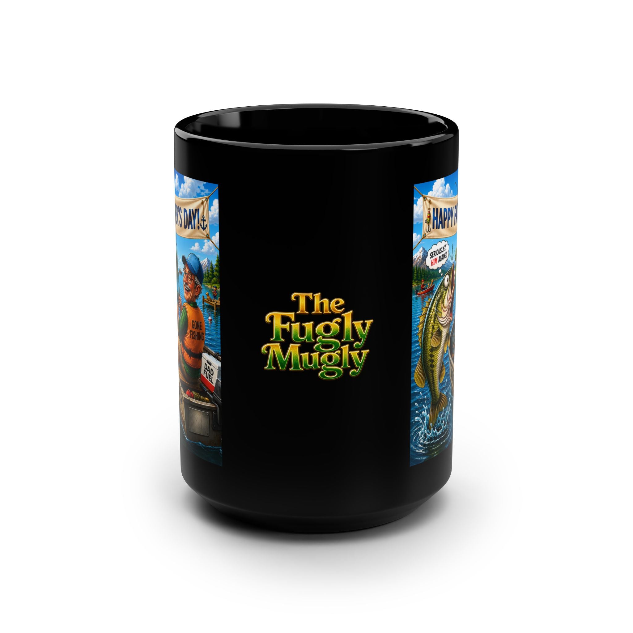 Funny Father’s Day Fishing Mug – “Dad’s Therapy” Luxury Black Coffee Mug | Premium Gift for Dad, Fisherman Mug, Funny Dad Gift