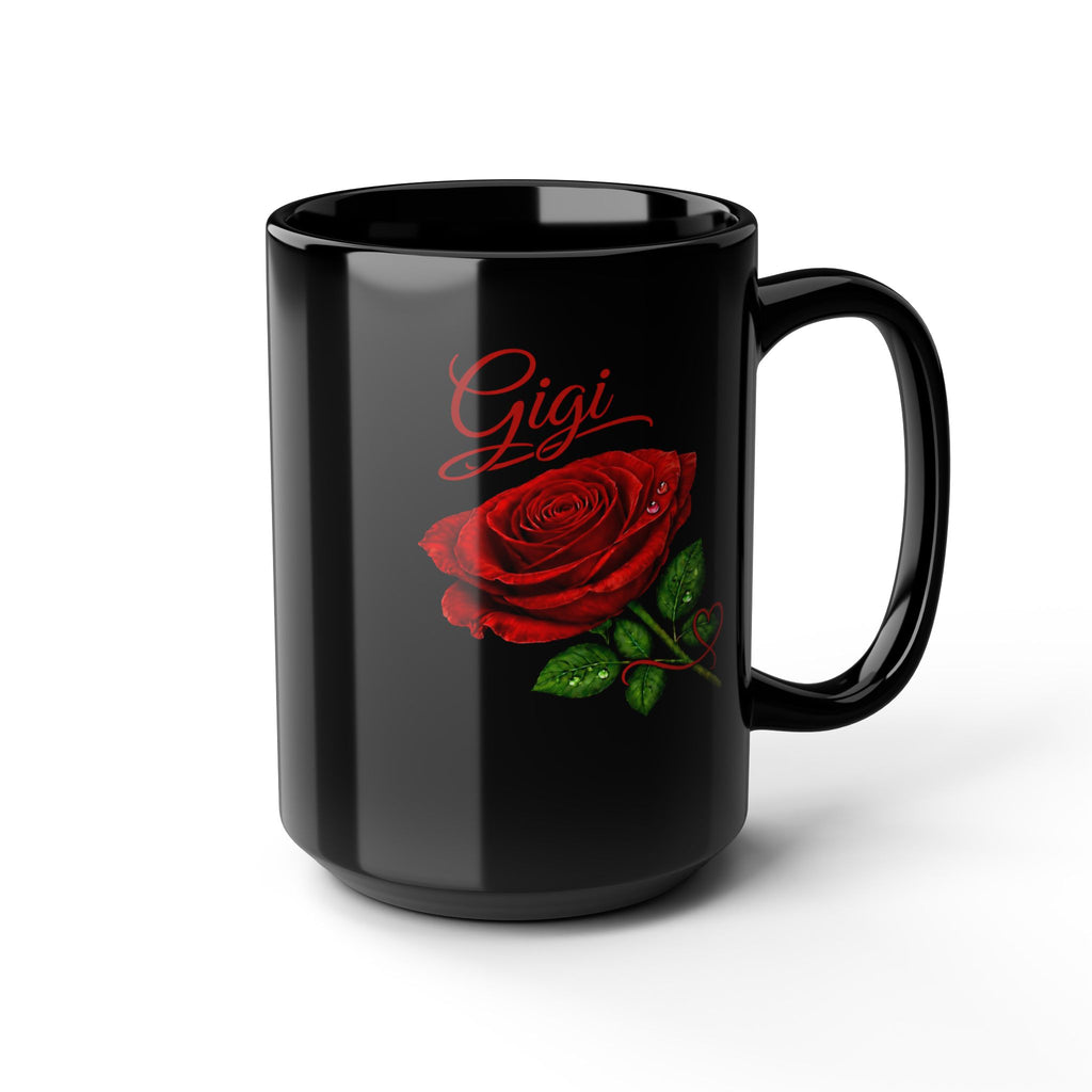 The Gigi – Signature Rose Black Mug carries a soft, refined presence that feels warm, familiar, and deeply personal