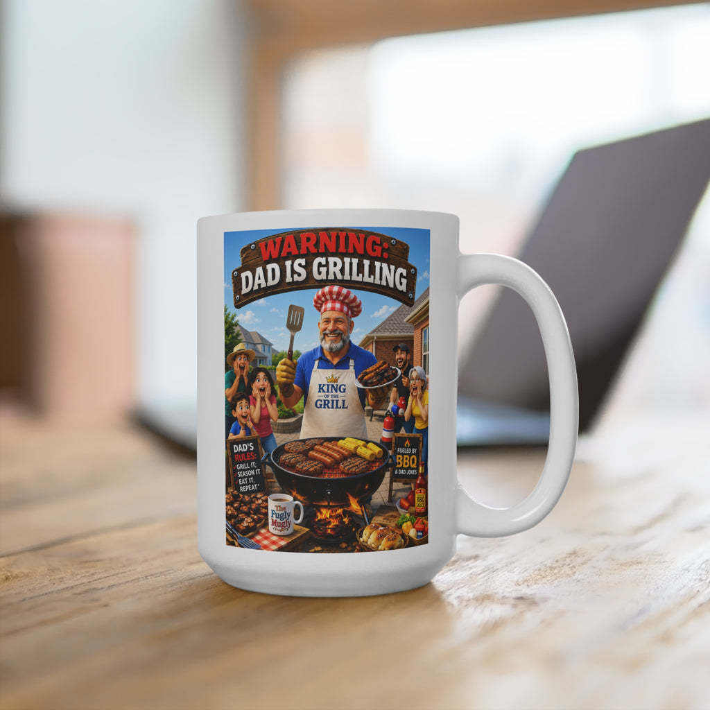 The Fugly Mugly™WARNING: Dad Is Grilling Coffee Mug – Funny BBQ Dad Gift, King of the Grill Mug, Backyard Barbecue Coffee Cup for Dad