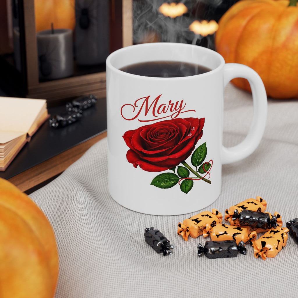 Mary – A Name That Feels Timeless | Signature Rose White Mug – Personalized Elegant Gift