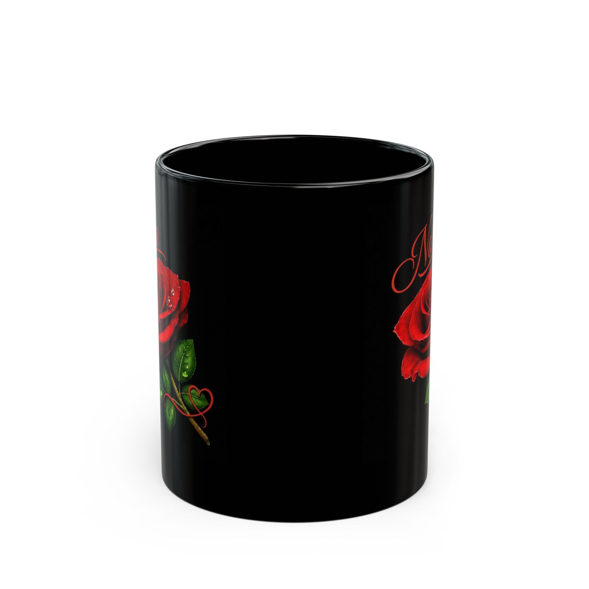 Nora – A Name That Feels Like Grace | Signature Rose Black Mug – Personalized Elegant Gift