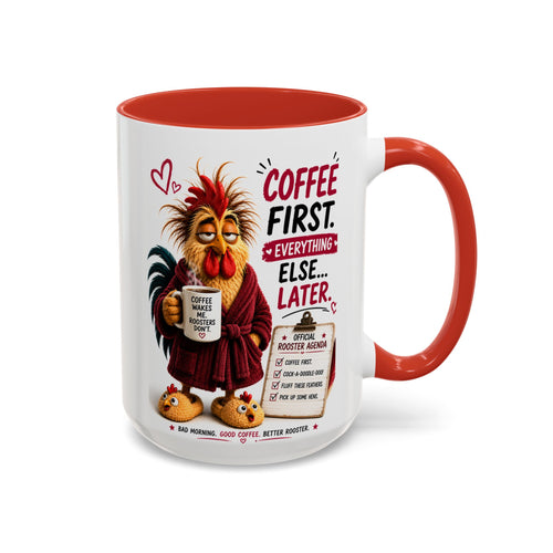 Coffee First. Everything Else… Later.™ | Luxury Rooster Coffee Mug | Funny Farmhouse Morning Gift | Cozy Coffee Lover Ceramic Mug